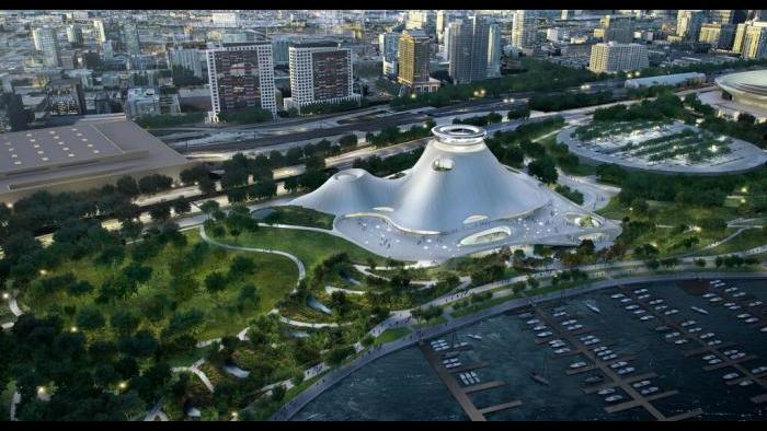 An aerial view of the Lucas Museum site plan. (Courtesy of Lucas Museum of Narrative Art)
