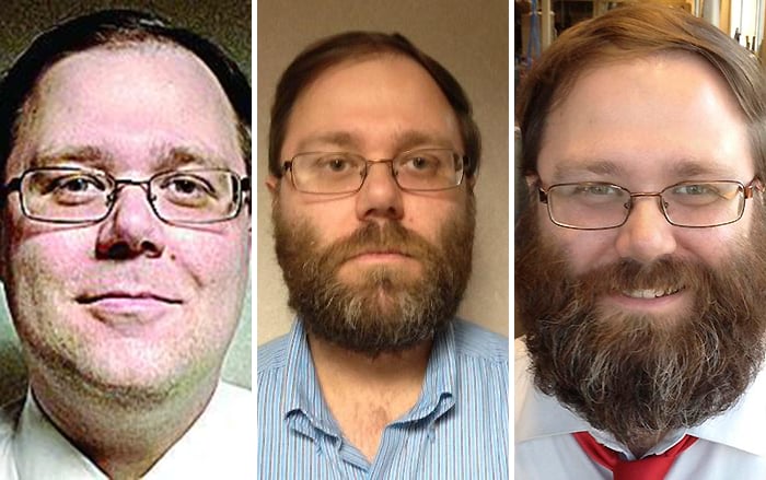 Tracking the #BudgetBeard: Chris Kaergard on June 1, July 16 and Sept. 25 (Courtesy of Peoria Journal Star)