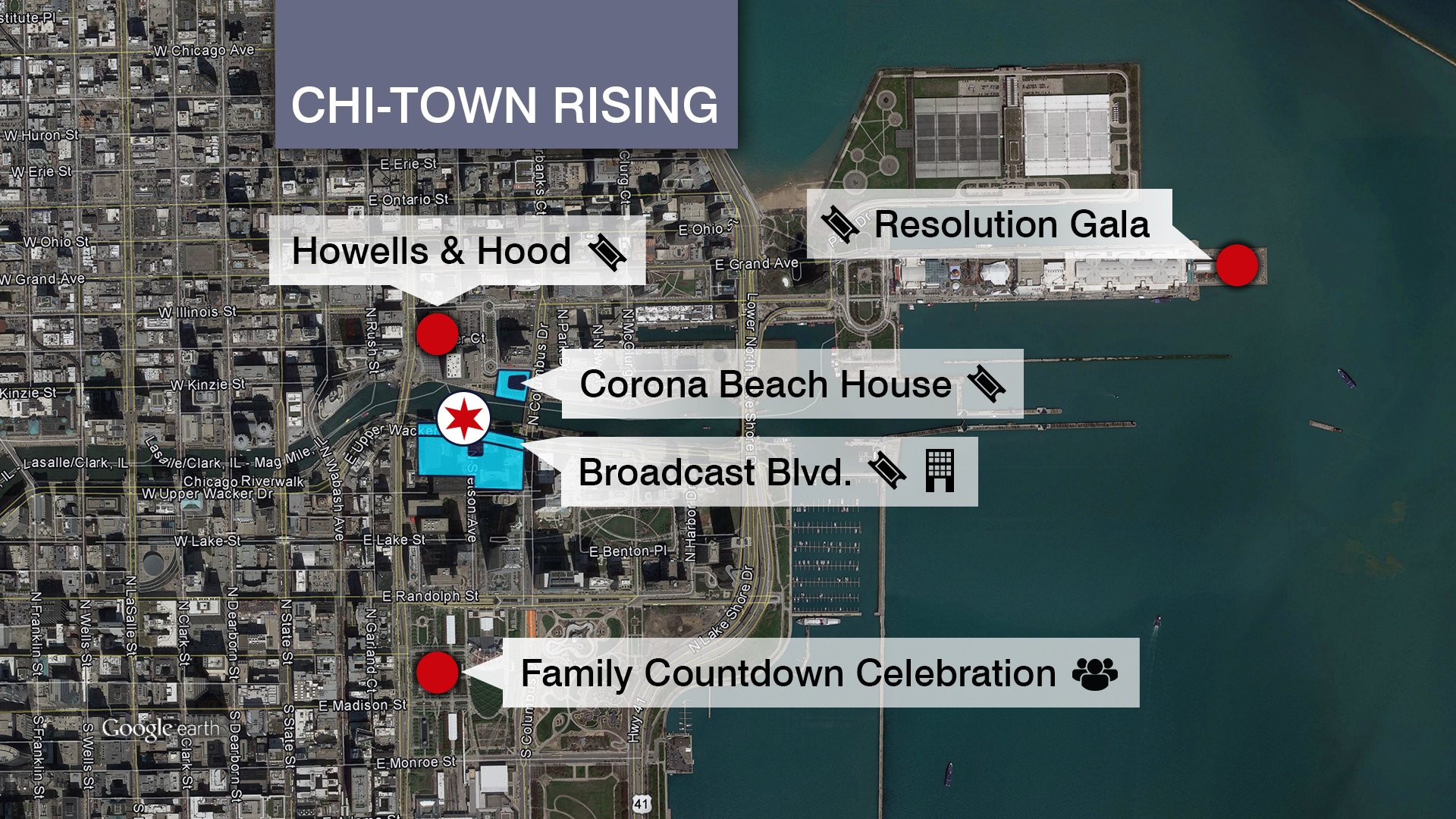 A map shows the locations of Chi-Town Rising events