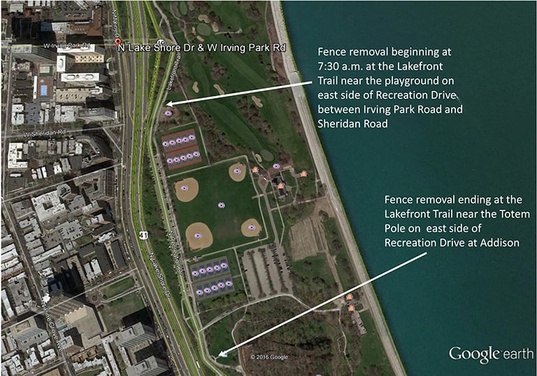 A map shows where recent upgrades were made on the lakefront trail. (Courtesy City of Chicago)