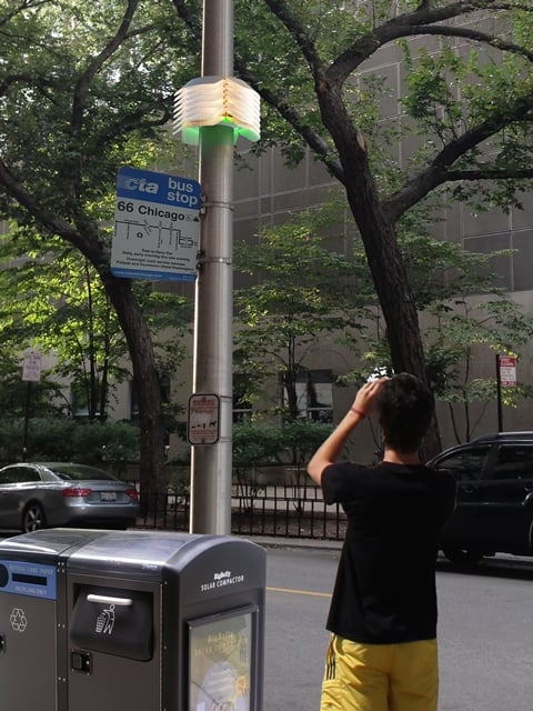A prototype of a future node, designed by the SAIC, wrapped around a utility pole