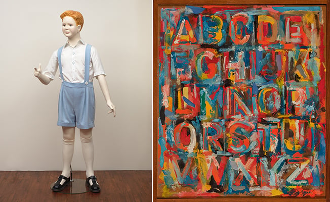 Left: Charles Ray. Boy, 1992. Right: Jasper Johns. Alphabet, 1959. (The Art Institute of Chicago, Gift of Edlis/Neeson Collection.)