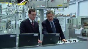 S&C Executive Chairmain, John Estey, inspects an automated distribution control panel