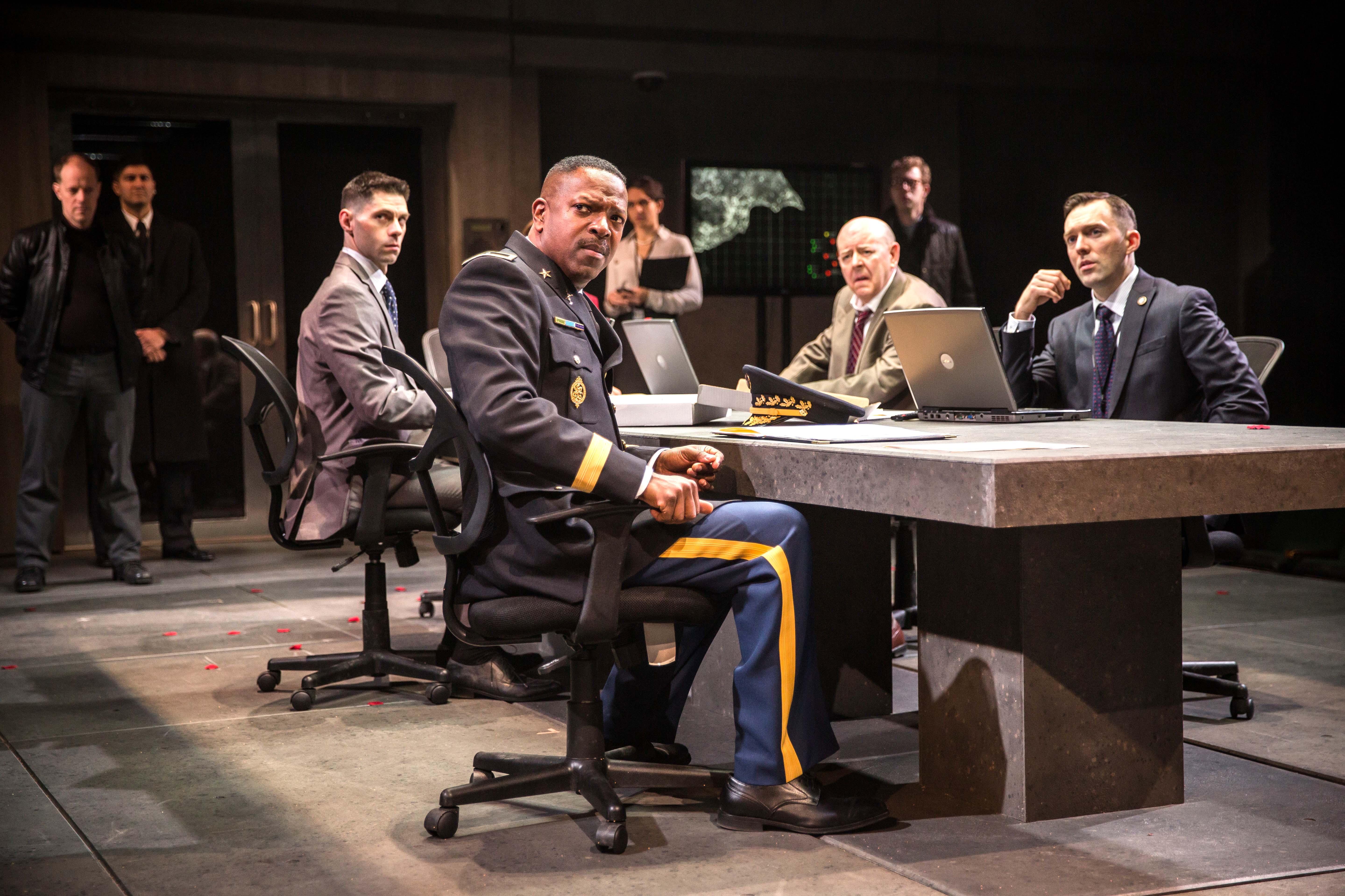 Othello (James Vincent Meredith, center) is a distinguished commander in the Duke’s war council in Chicago Shakespeare Theater’s production of "Othello," directed by Jonathan Munby. (Liz Lauren)