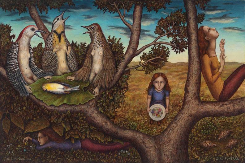 The painting "Bird Funeral" by Gina Litherland.