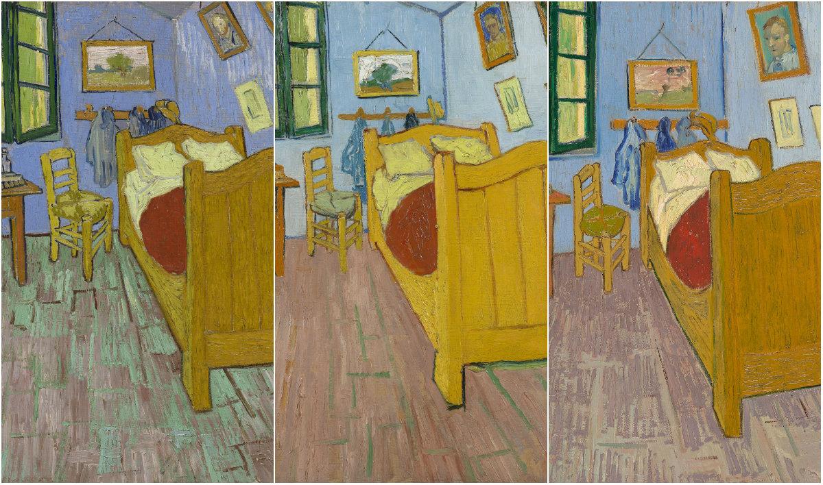 The three versions of Vincent Van Gogh's "The Bedroom" (Courtesy of the Art Institute of Chicago)
