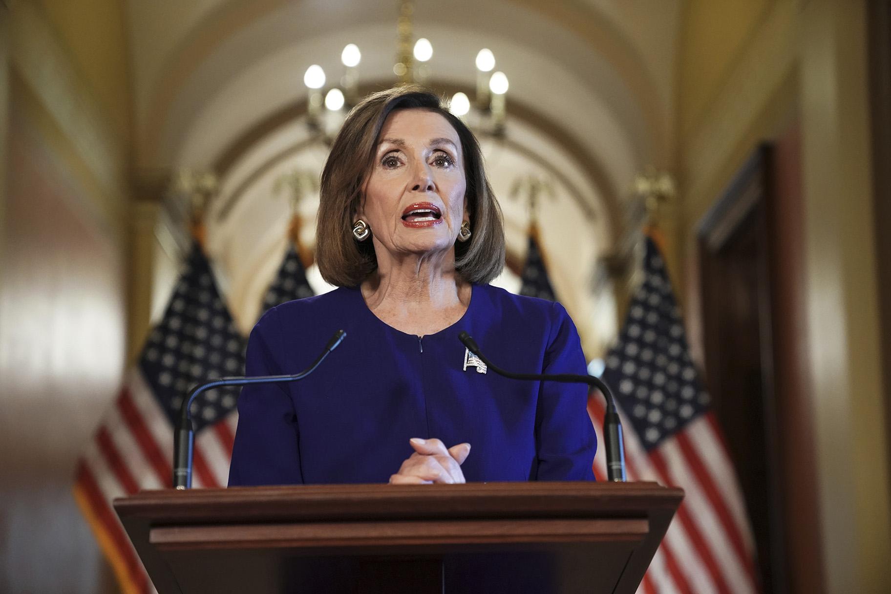 House Speaker Nancy Pelosi, D-Calif., reads a statement announcing a formal impeachment inquiry into President Donald Trump on Capitol Hill in Washington, Tuesday, Sept. 24, 2019. (AP Photo / Andrew Harnik)