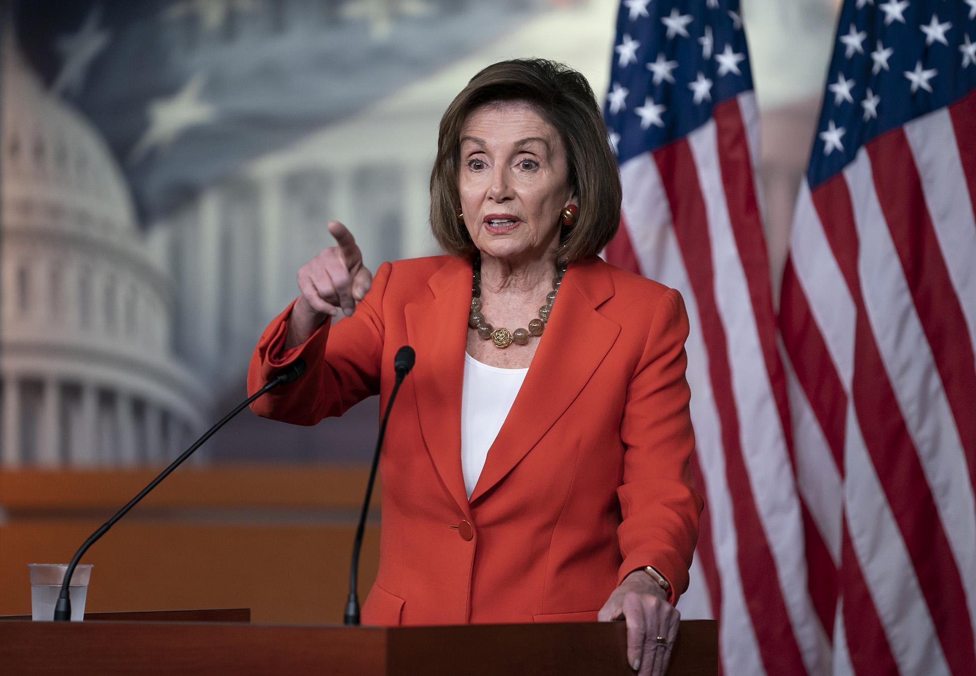 Speaker of the House Nancy Pelosi, D-Calif., talks to reporters just before the House vote on a resolution to formalize the impeachment investigation of President Donald Trump, in Washington, Thursday, Oct. 31, 2019. (AP Photo / J. Scott Applewhite)