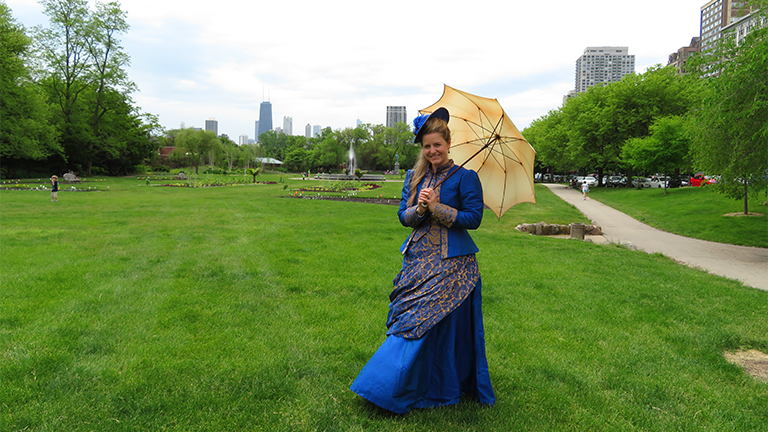Sibylle Randoll poses for a picture in Lincoln Park during her visit to Chicago in May. 