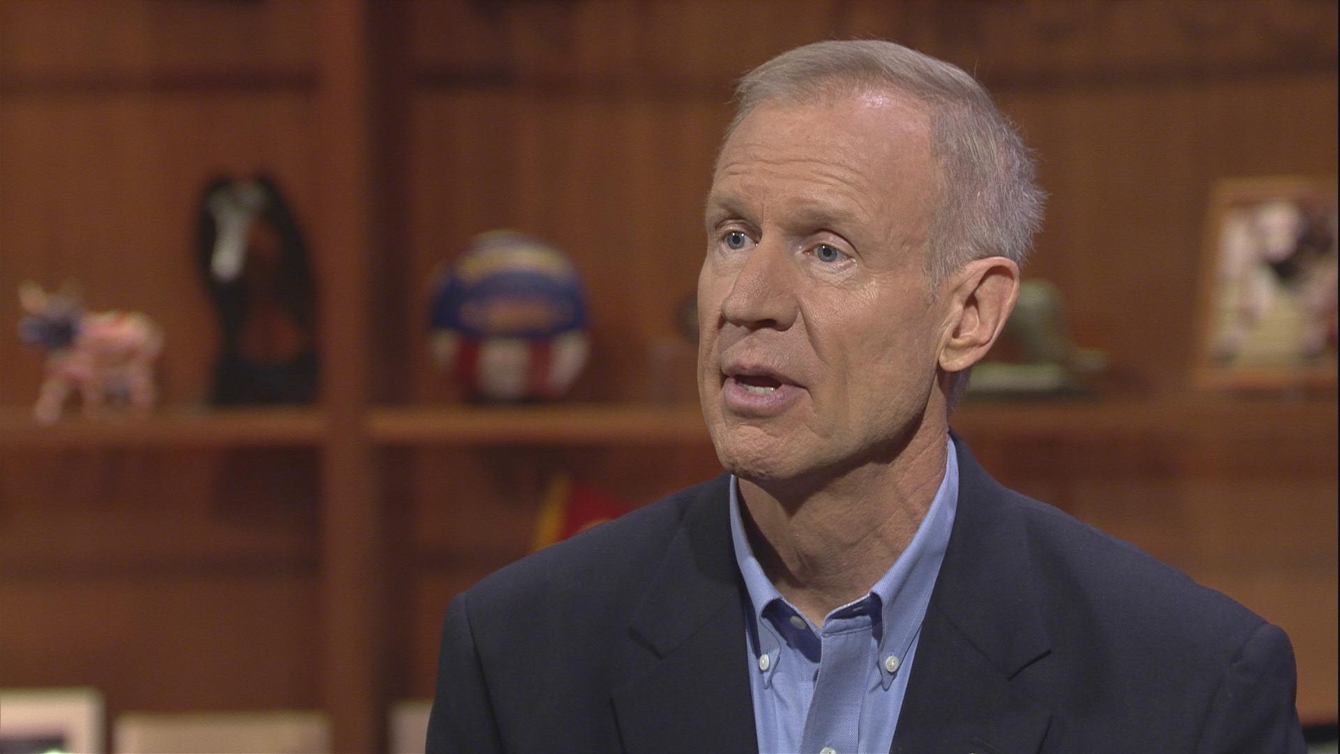 Gov. Bruce Rauner discusses school funding reform in August on “Chicago Tonight.”