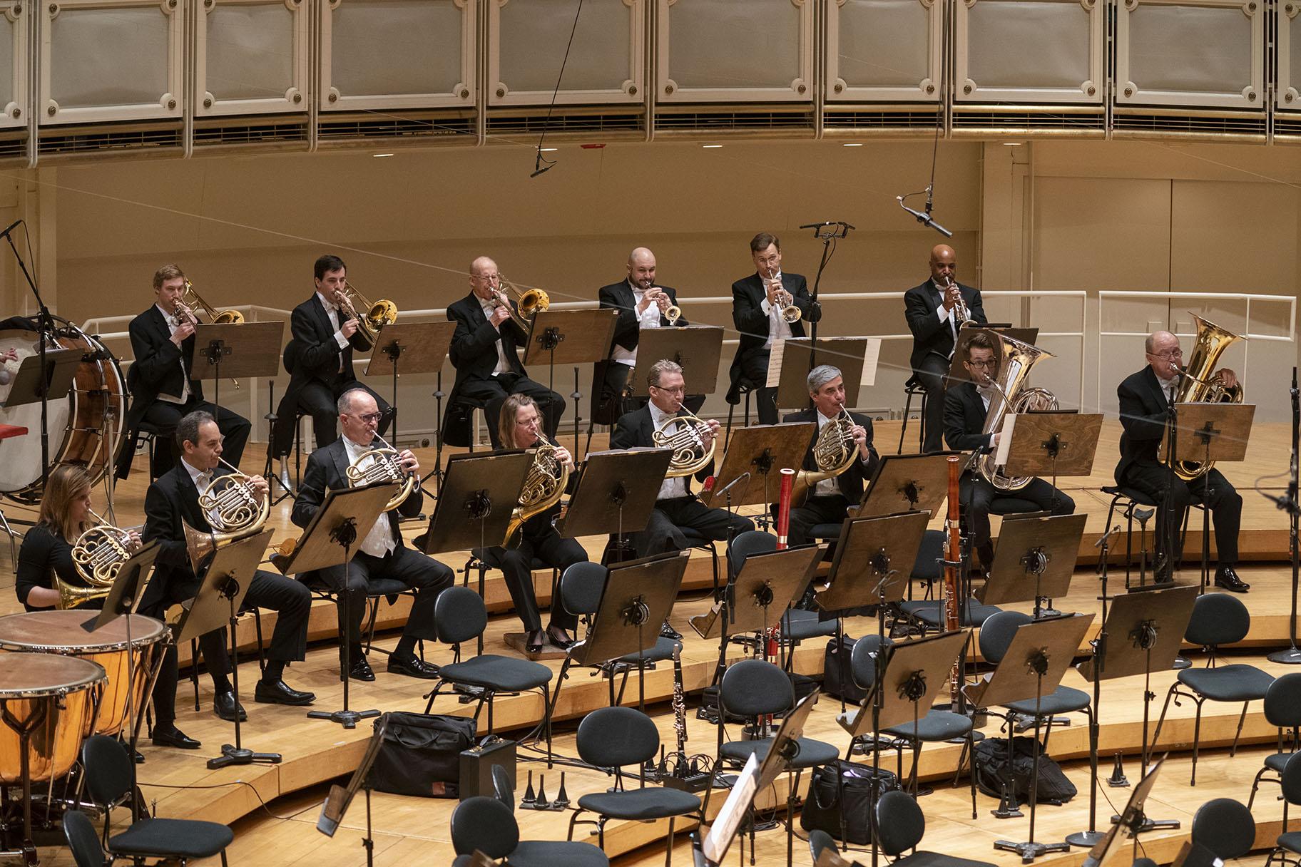 The Chicago Symphony Orchestra Brass performs Tippett’s Praeludium for Brass, Bells and Percussion at Orchestra Hall on Jan. 30, 2020. (Photo credit: Todd Rosenberg)