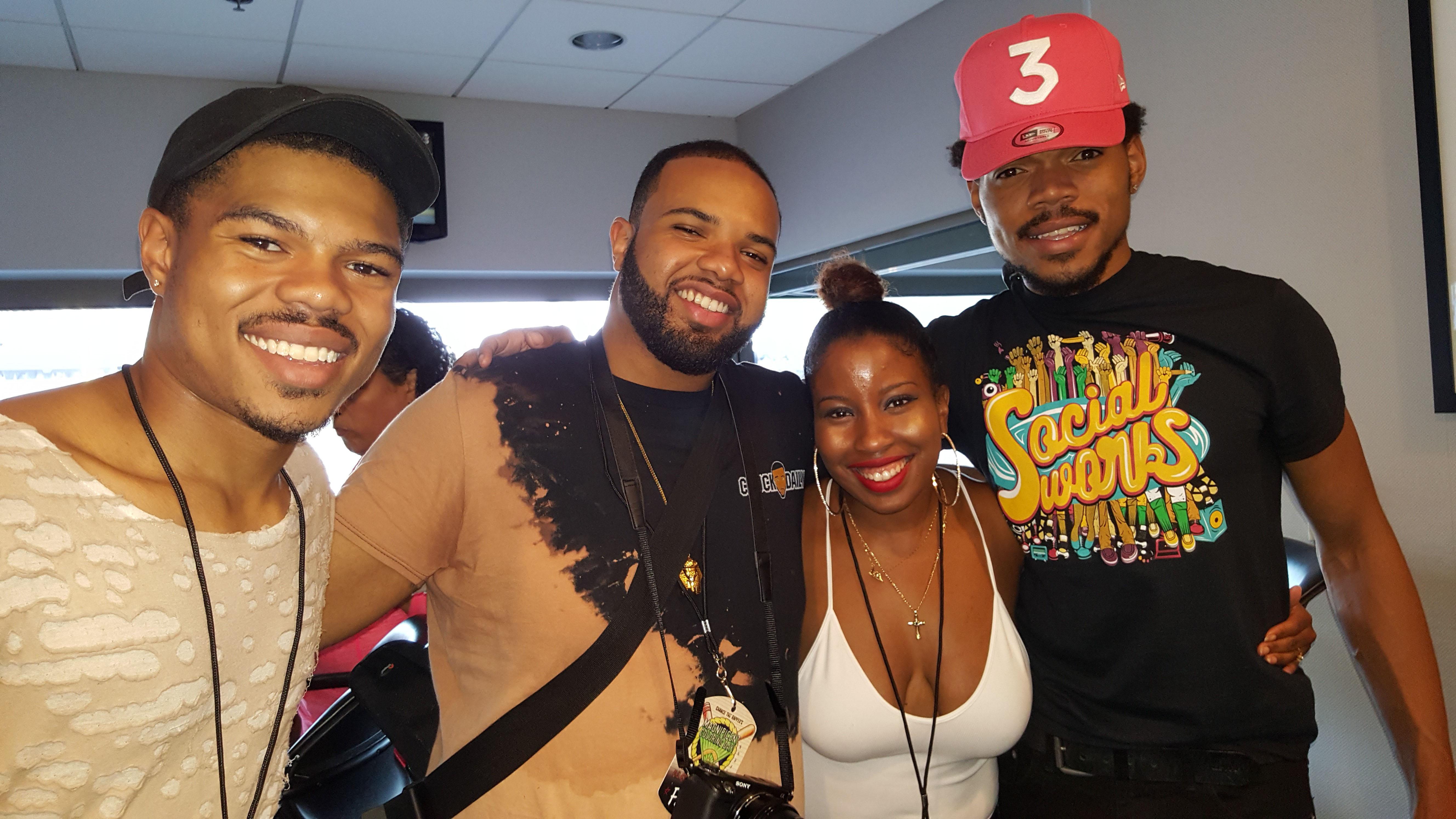 Pictured left to right are Taylor Bennett, Charles Martin III, Alex Martin and Chance the Rapper at the 2016 Magnificent Coloring Day fest at U.S. Cellular Field. (Courtesy of Ava Martin)