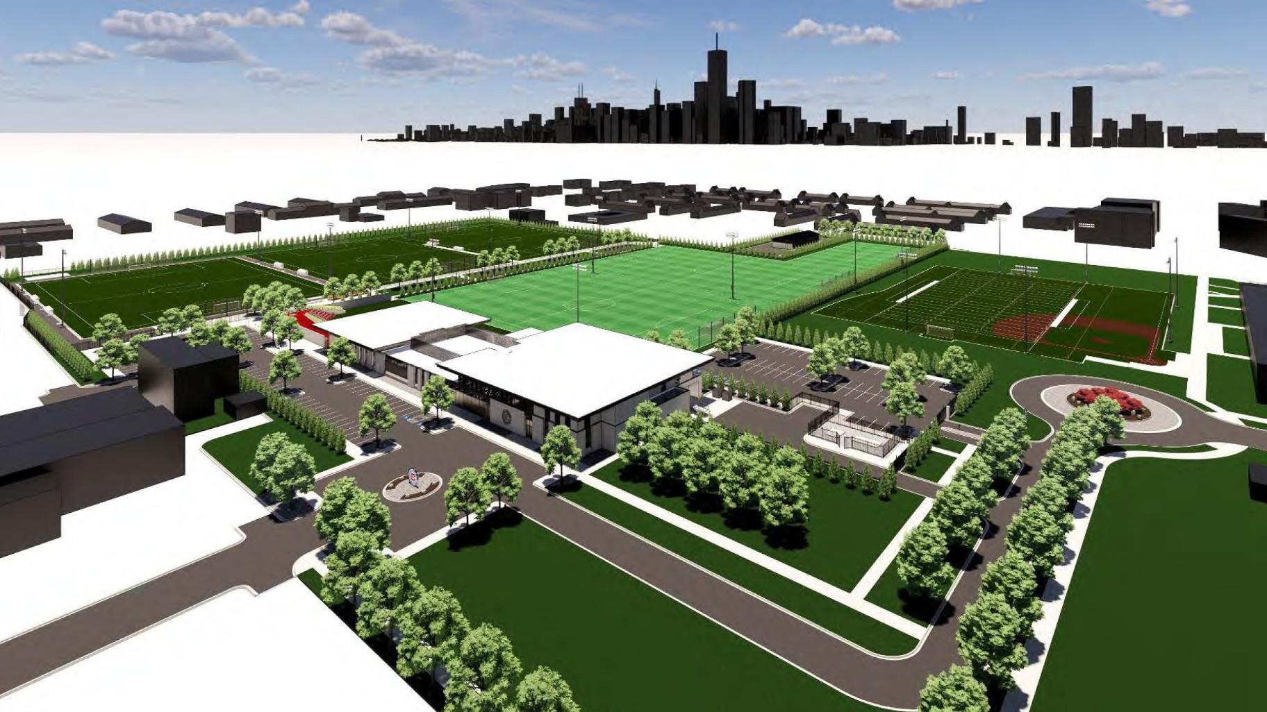 A rendering of the planned Chicago Fire Club practice facility on former Chicago Housing Authority land. (Courtesy of Chicago Department of Planning and Development.) 