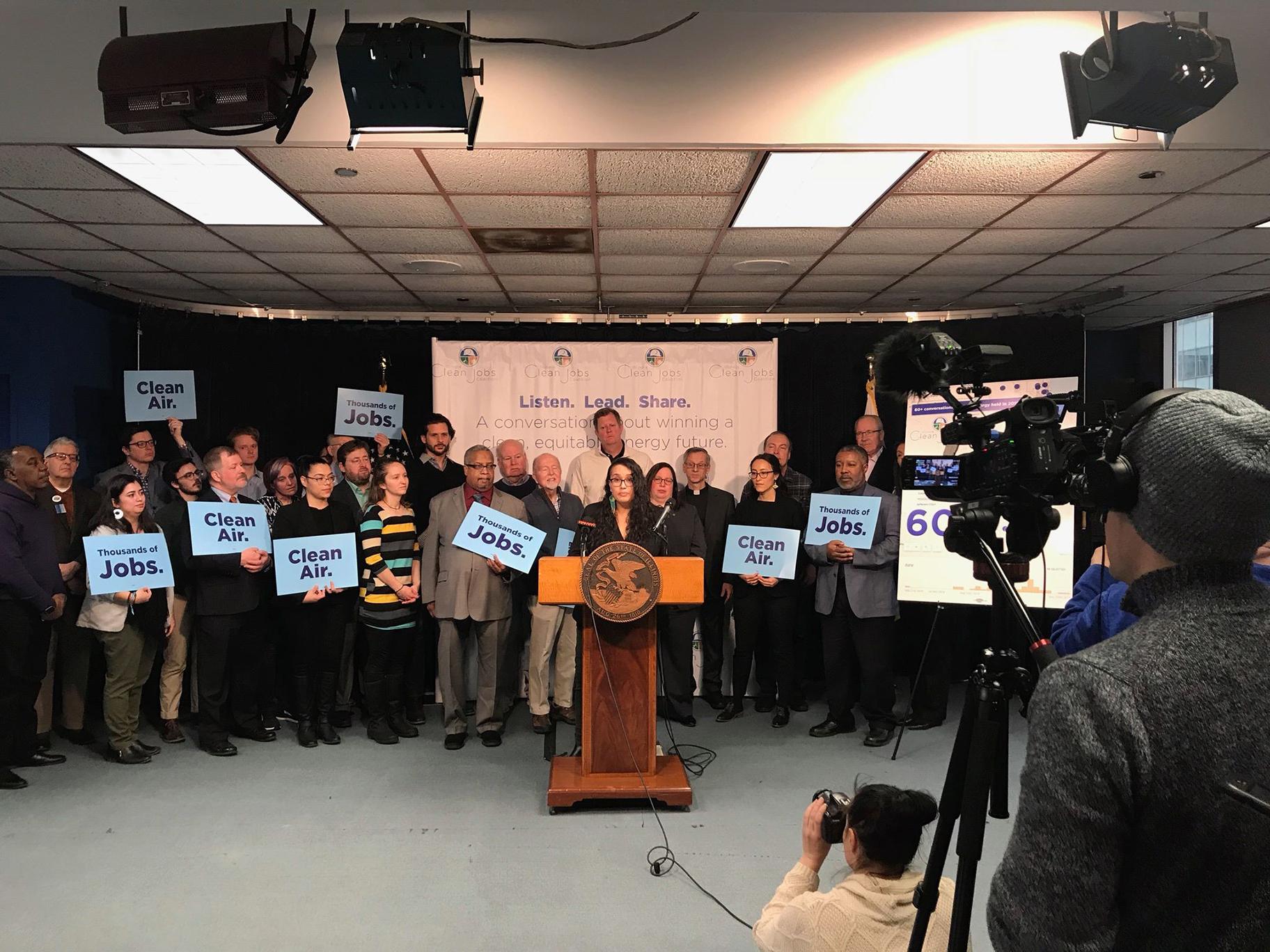 Supporters of a new clean energy bill at a press conference on Feb. 28, 2019 in Chicago (Courtesy Illinois Clean Jobs Coalition) 