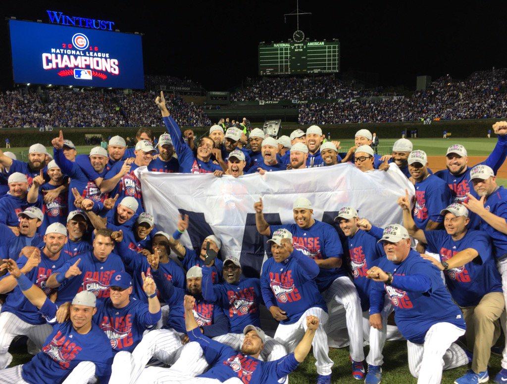 The Chicago Cubs celebrate defeating the LA Dodgers Saturday and their upcoming World Series appearance. (Chicago Cubs / Twitter)