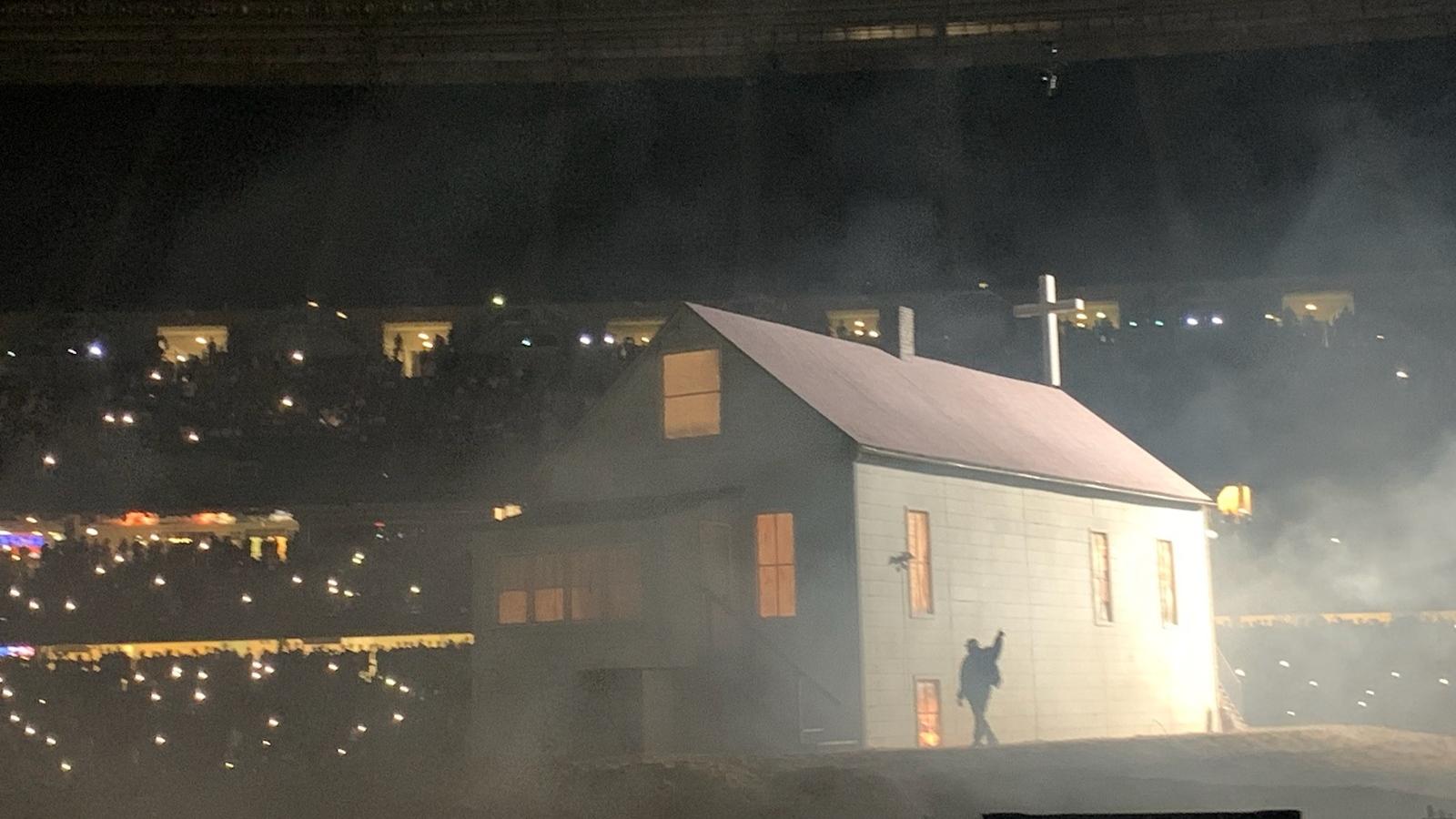 Kanye West’s “Donda” listening party at Soldier Field on Thursday, Aug. 26, 2021 included a replica of his childhood South Shore home. (Angel Idowu / WTTW News)