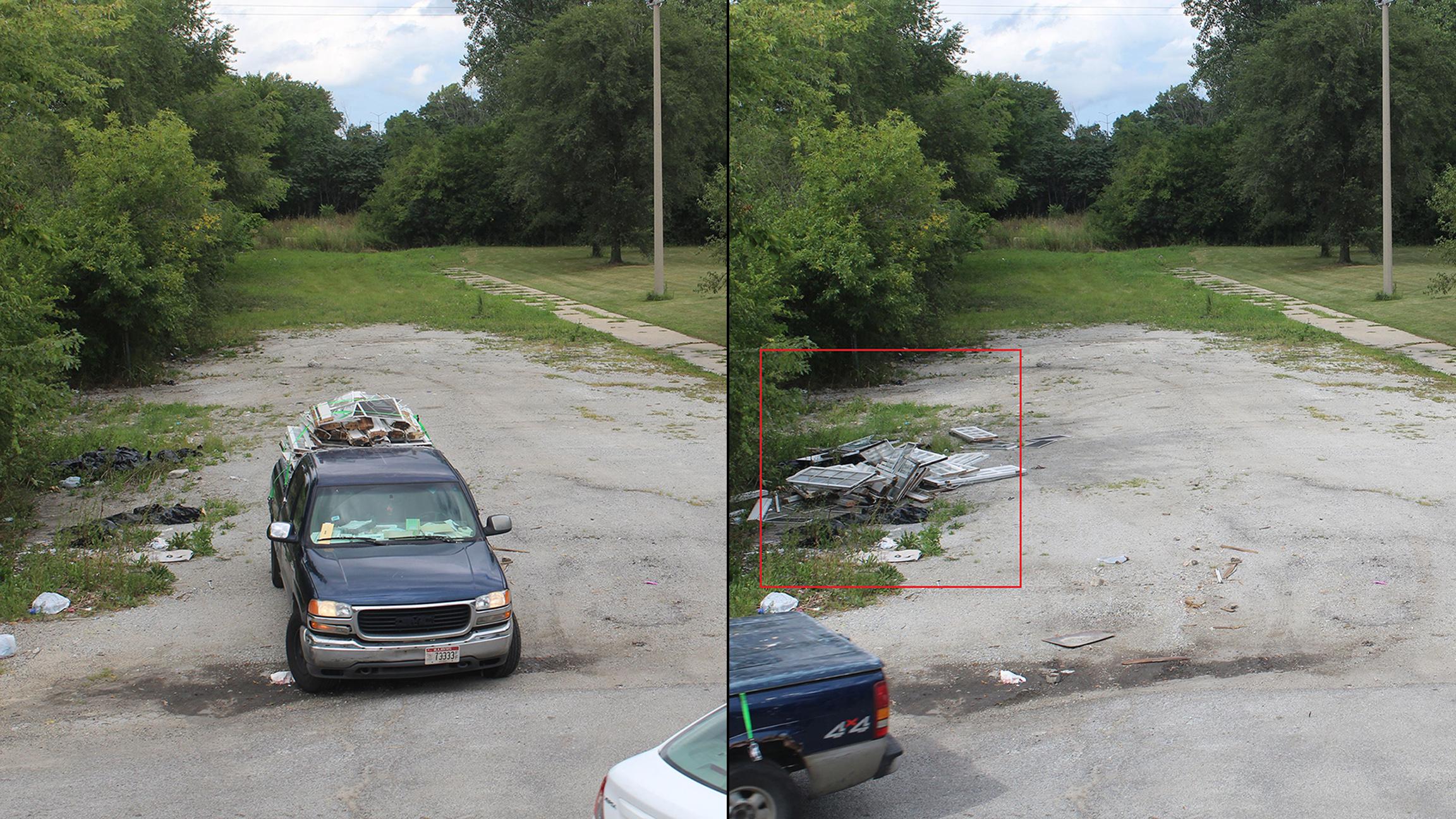 Before and after photos show an incidence of illegal dumping in Chicago. (Courtesy of Chicago Department of Streets and Sanitation)