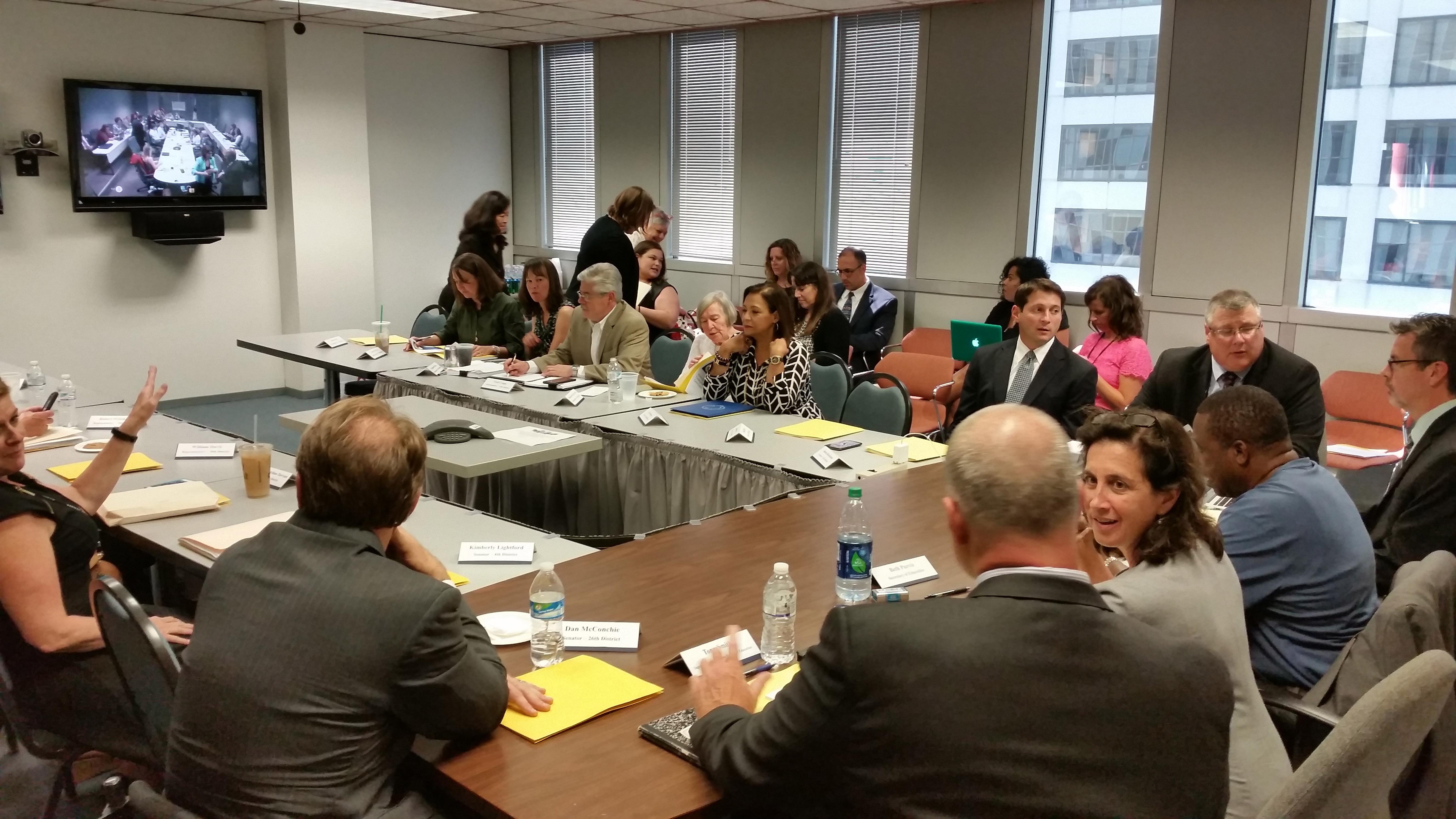 The Illinois School Funding Reform Commission, made up of 25 state legislators and officials, met for the first time Wednesday in downtown Chicago to discussion possible revisions to the state's existing education funding model. (Matt Masterson / Chicago Tonight)