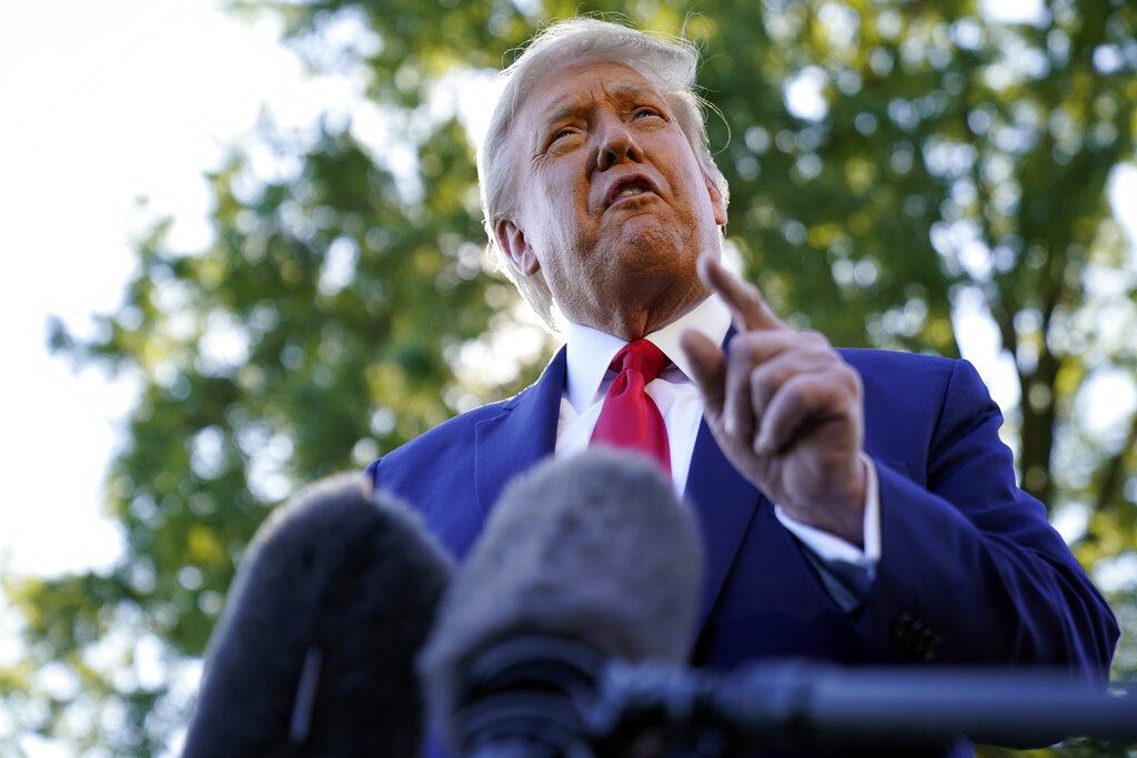 President Donald Trump speaks to reporters on the South Lawn of the White House, Monday, Sept. 21, 2020, before leaving for a short trip to Andrews Air Force Base, Md., and then onto Ohio for rallies. (AP Photo / Andrew Harnik)
