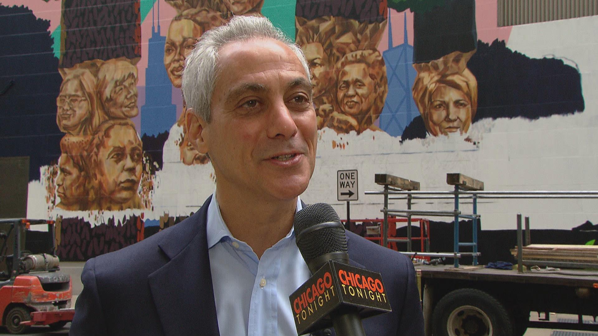 Rahm Emanuel at the mural. Photo: Chicago Tonight