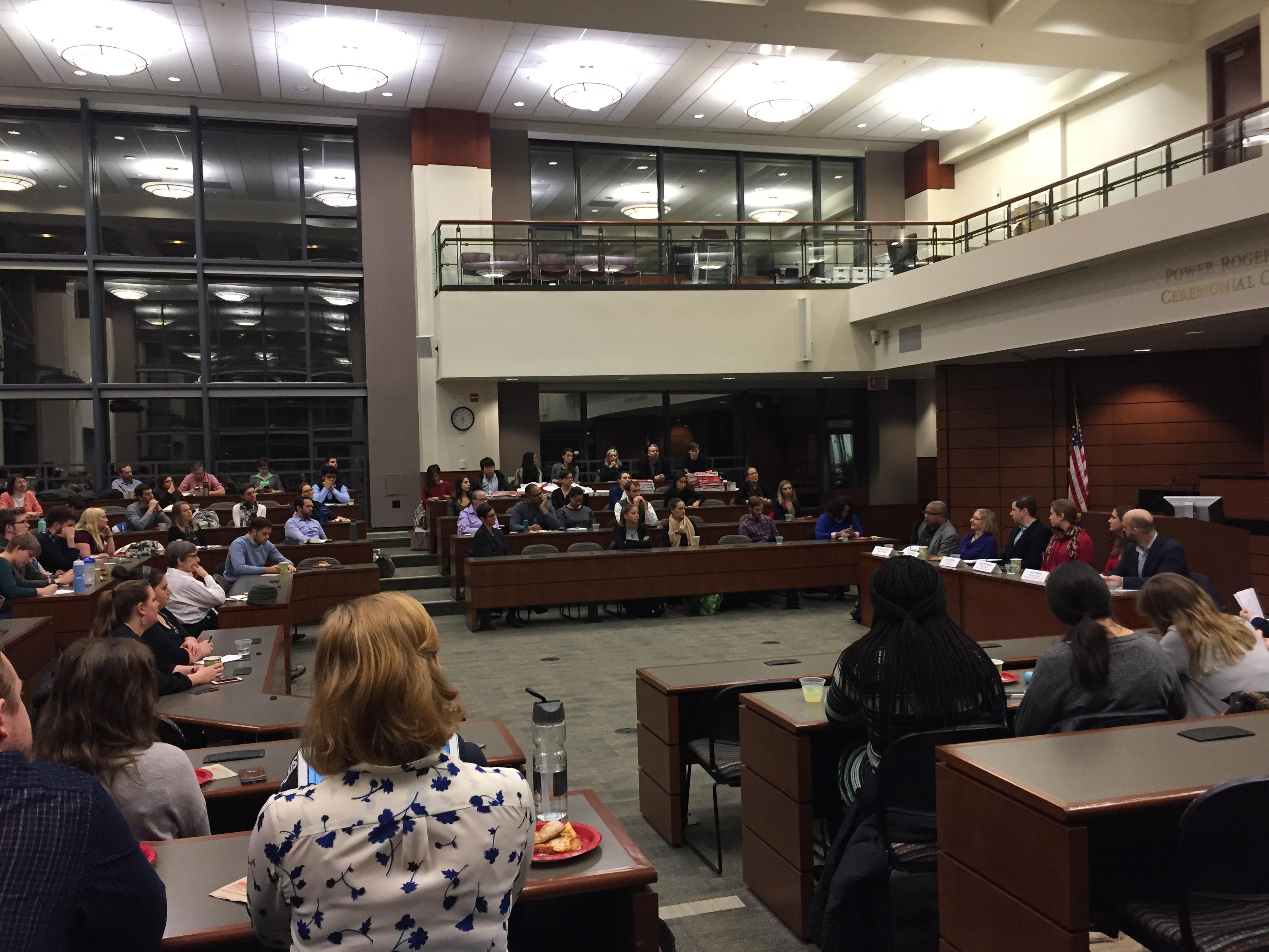 About 100 people gathered Jan. 19 at Loyola University’s School of Law to discuss environmental issues for 2017 and beyond. (Alex Ruppenthal / Chicago Tonight)