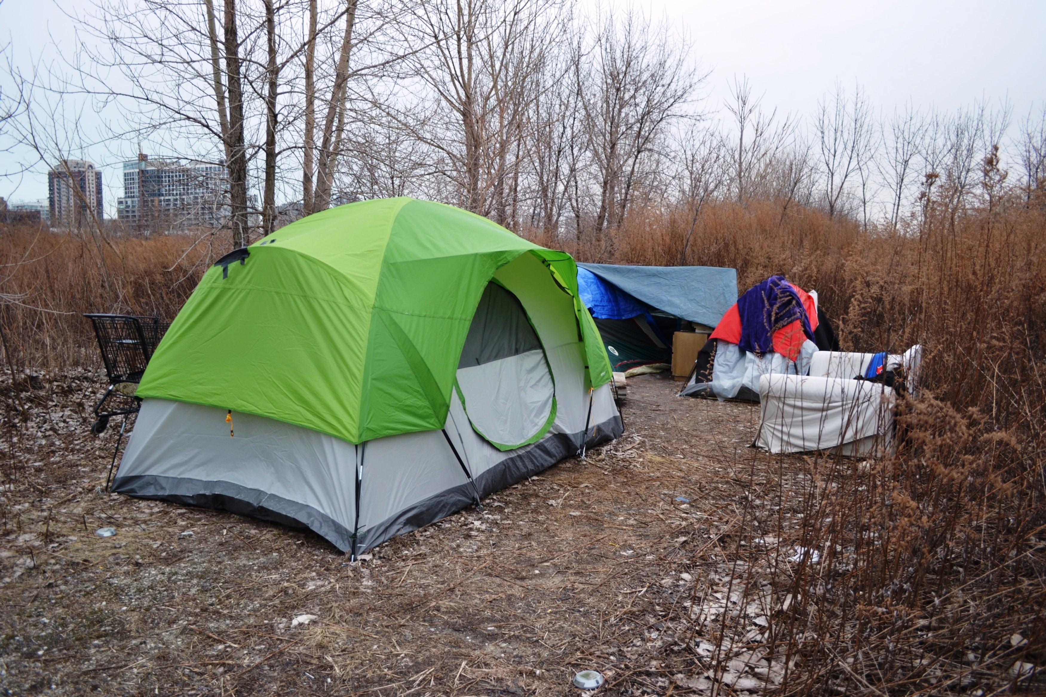 One of several tents located on a 62acre swath of abandoned property 