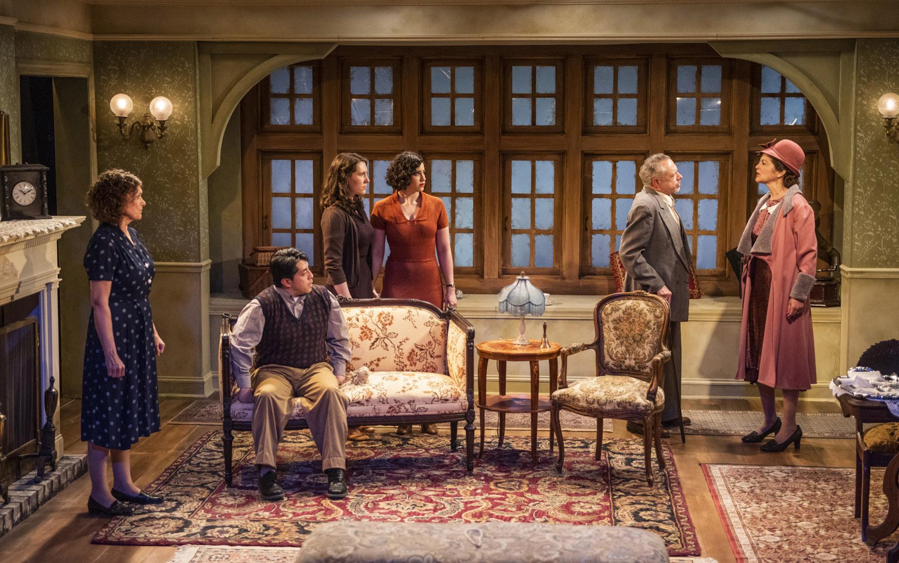 From left: Lynda Shadrake, Israel Antonio, Ella Pennington, Krystal Ortiz, Tim Newell and Cindy Marker in Griffin Theatre Company’s production of “For Services Rendered.” (Photo by Michael Brosilow)