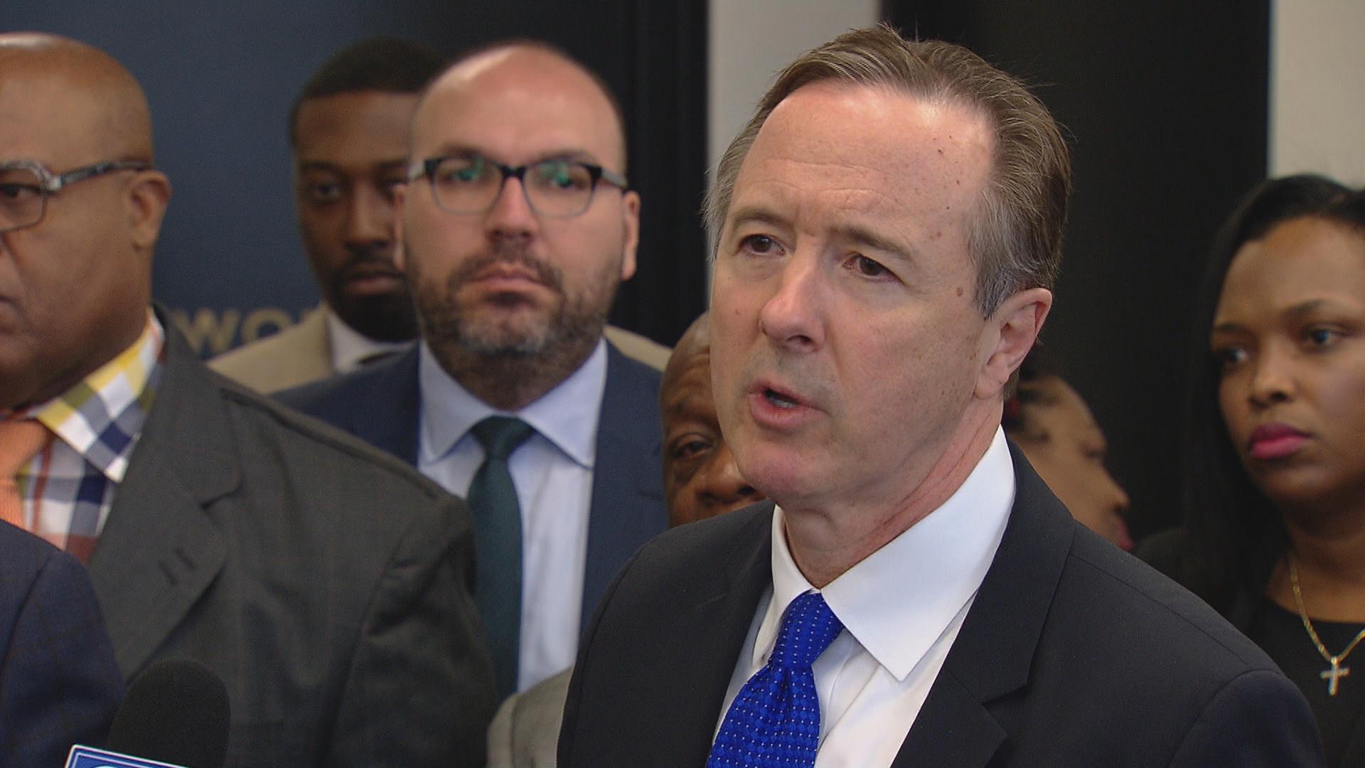 CPS CEO Forrest Claypool speaks to the press in April 2017. (Chicago Tonight)