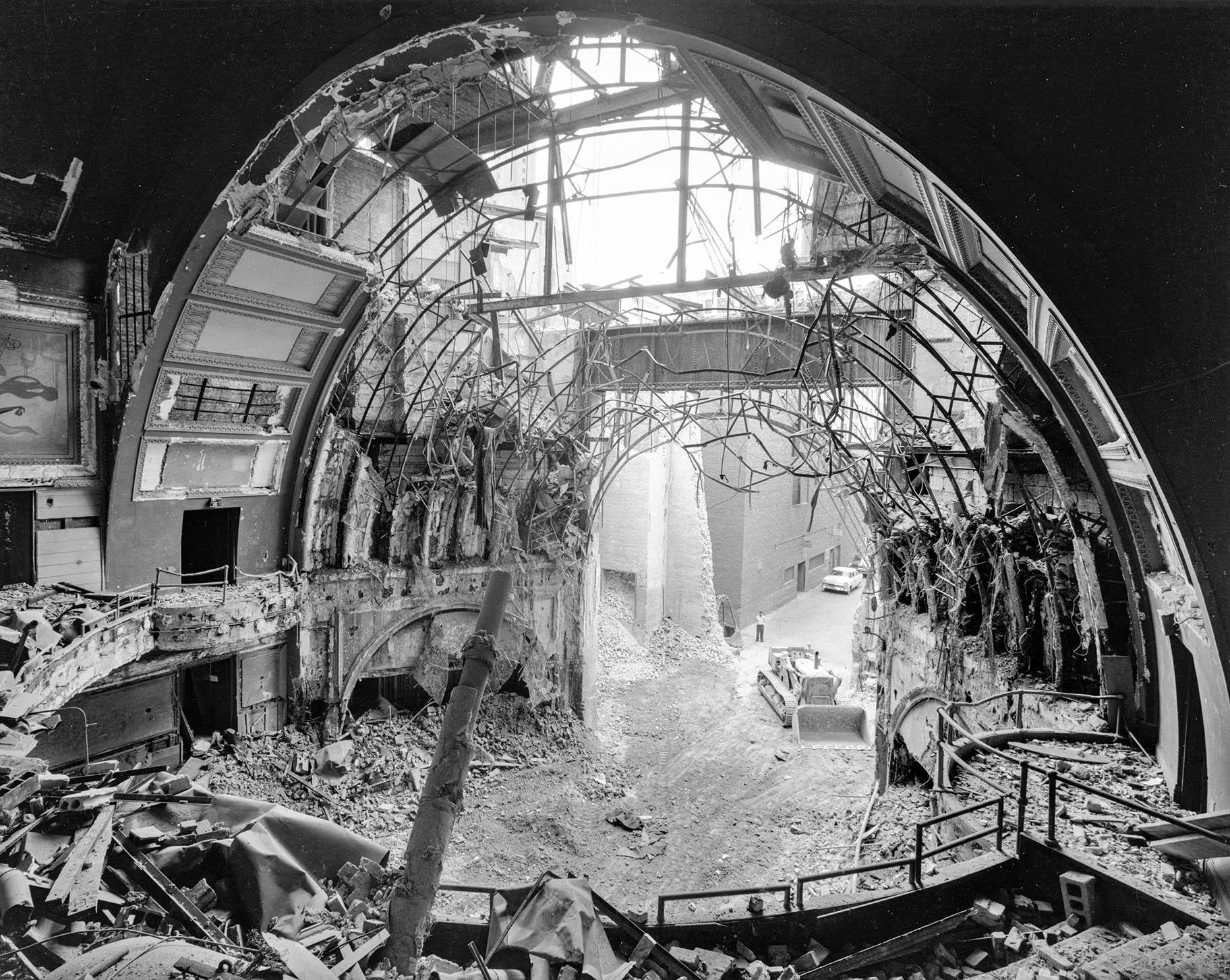 Interior Garrick Theater during demolition, 1952 (Richard Nickel / Art Institute of Chicago)