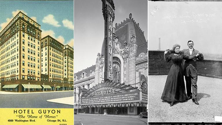 From left: Guyon Hotel, Paradise Theater and Mr. and Mrs. Guyon.
