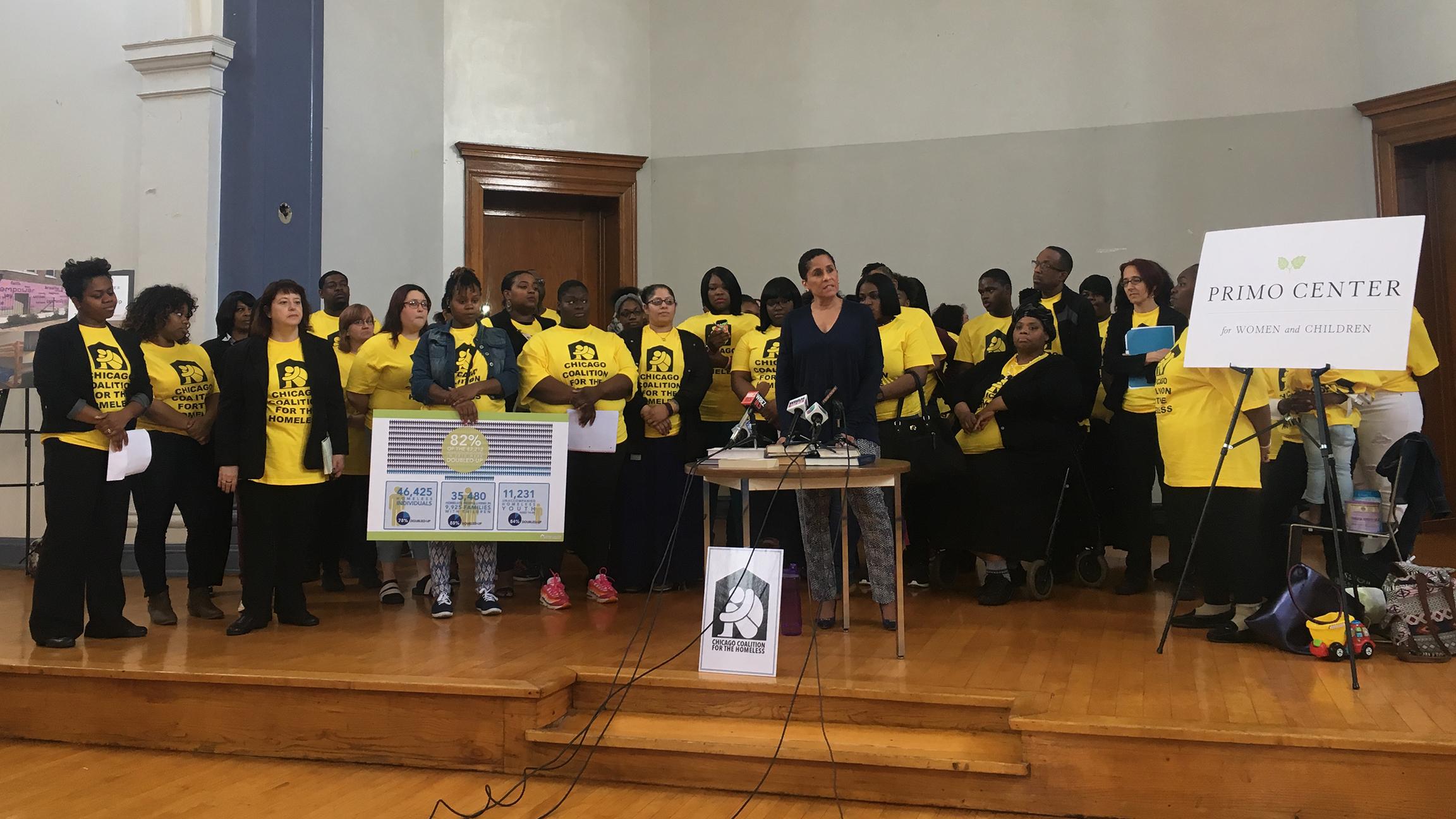 Chicago Department of Family and Support Services Commissioner Lisa Morrison Butler on April 20 announces the city’s  million commitment to housing 100 homeless families. (Maya Miller / Chicago Tonight)