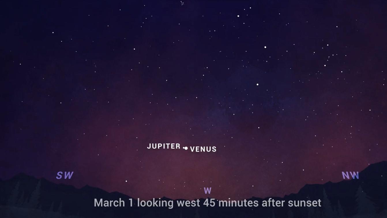 Look for the two planets after sunset on March 1. (NASA Jet Propulsion Lab)