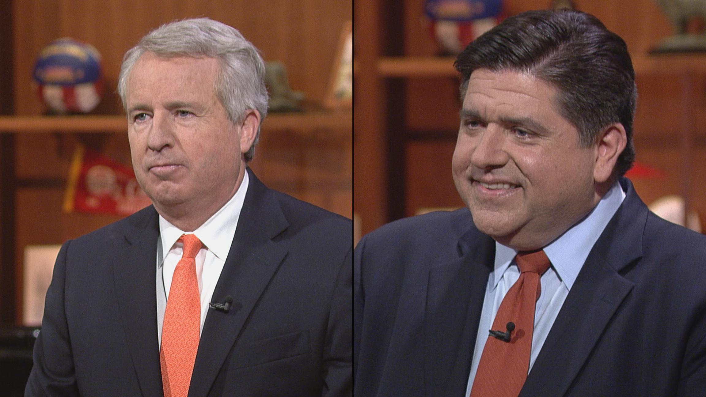 Candidates for Illinois governor Chris Kennedy, left, and J.B. Pritzker appear on “Chicago Tonight” on June 22 and June 15, respectively.