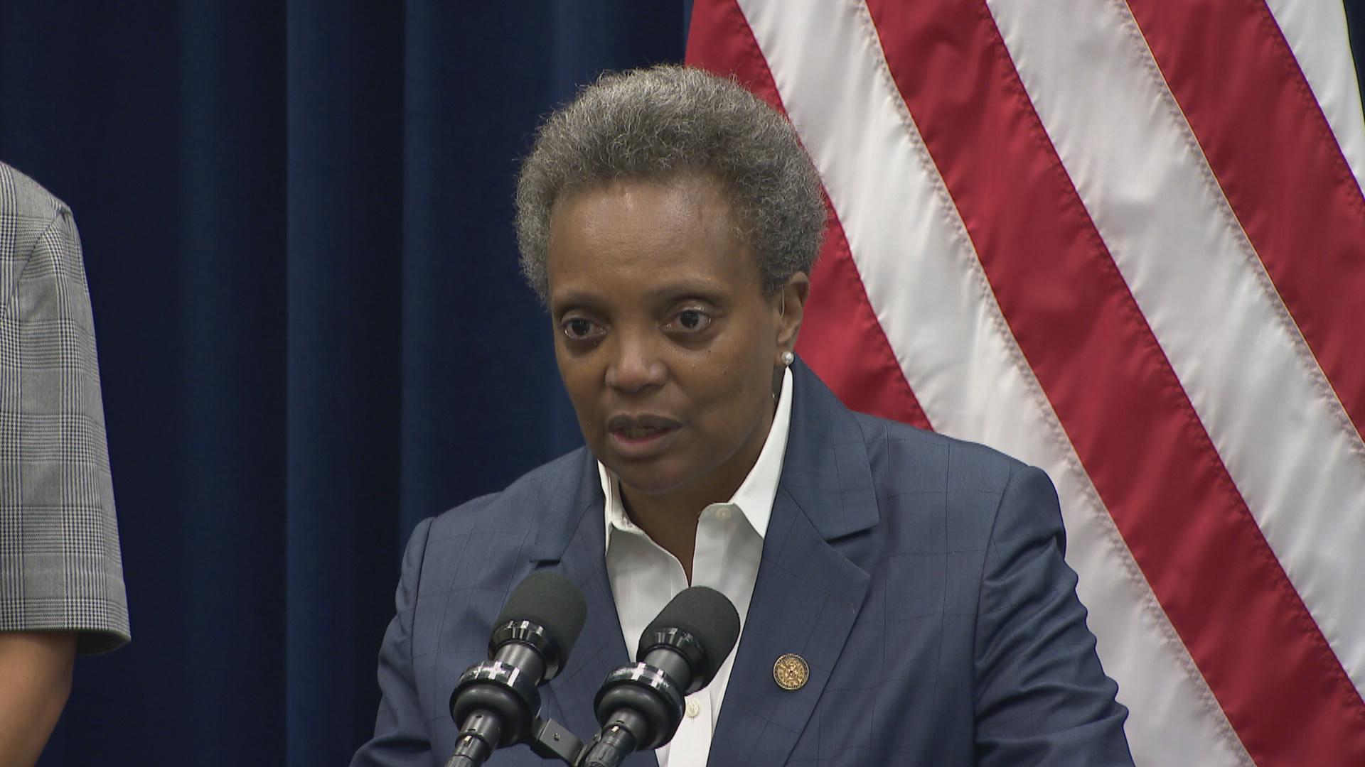 Mayor Lori Lightfoot speaks to the media following a City Council meeting Wednesday, Sept. 18, 2019. (WTTW News)