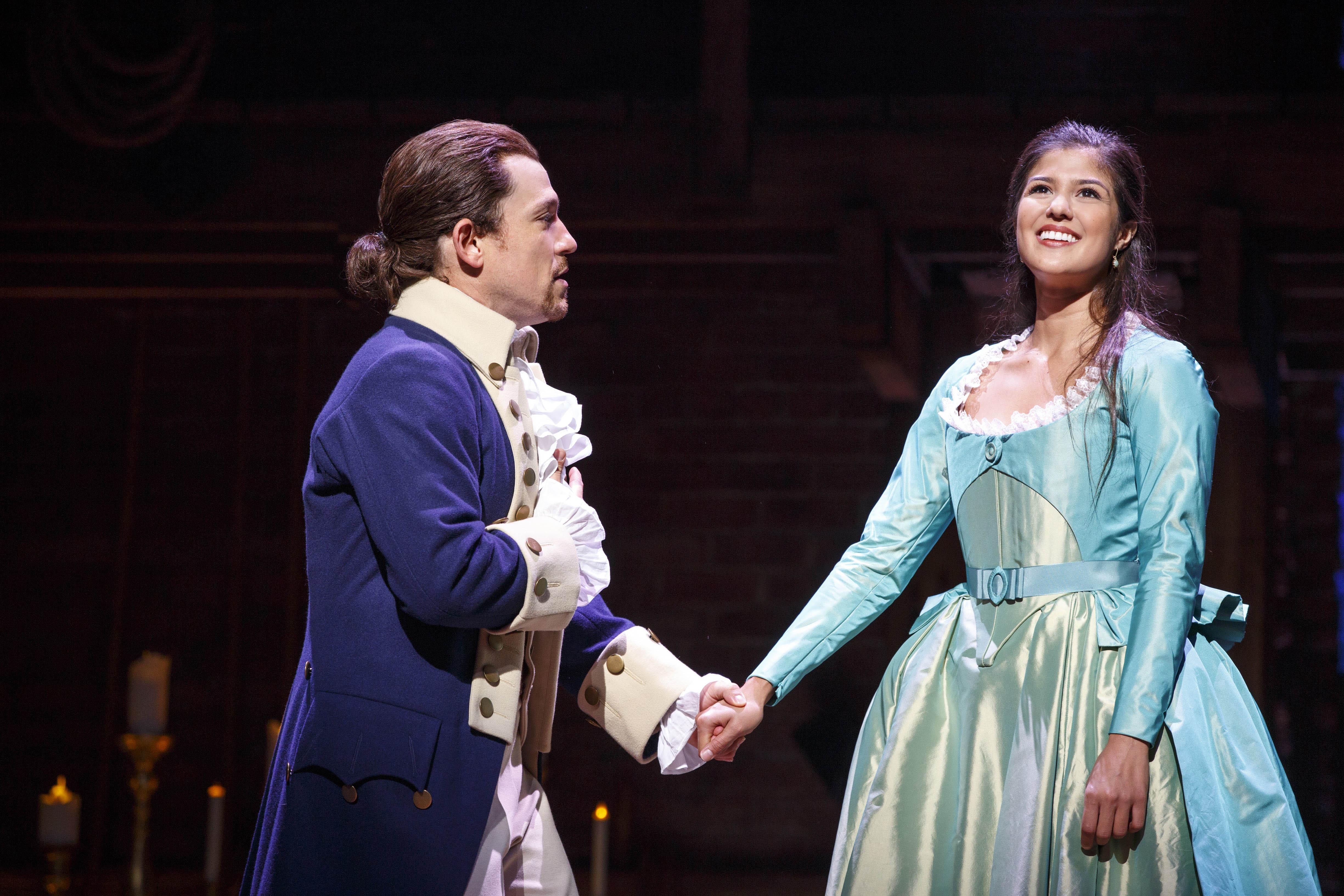 Miguel Cervantes and Ari Asfar in the Chicago production of “Hamilton: An American Musical.” (Joan Marcus / Broadway in Chicago)