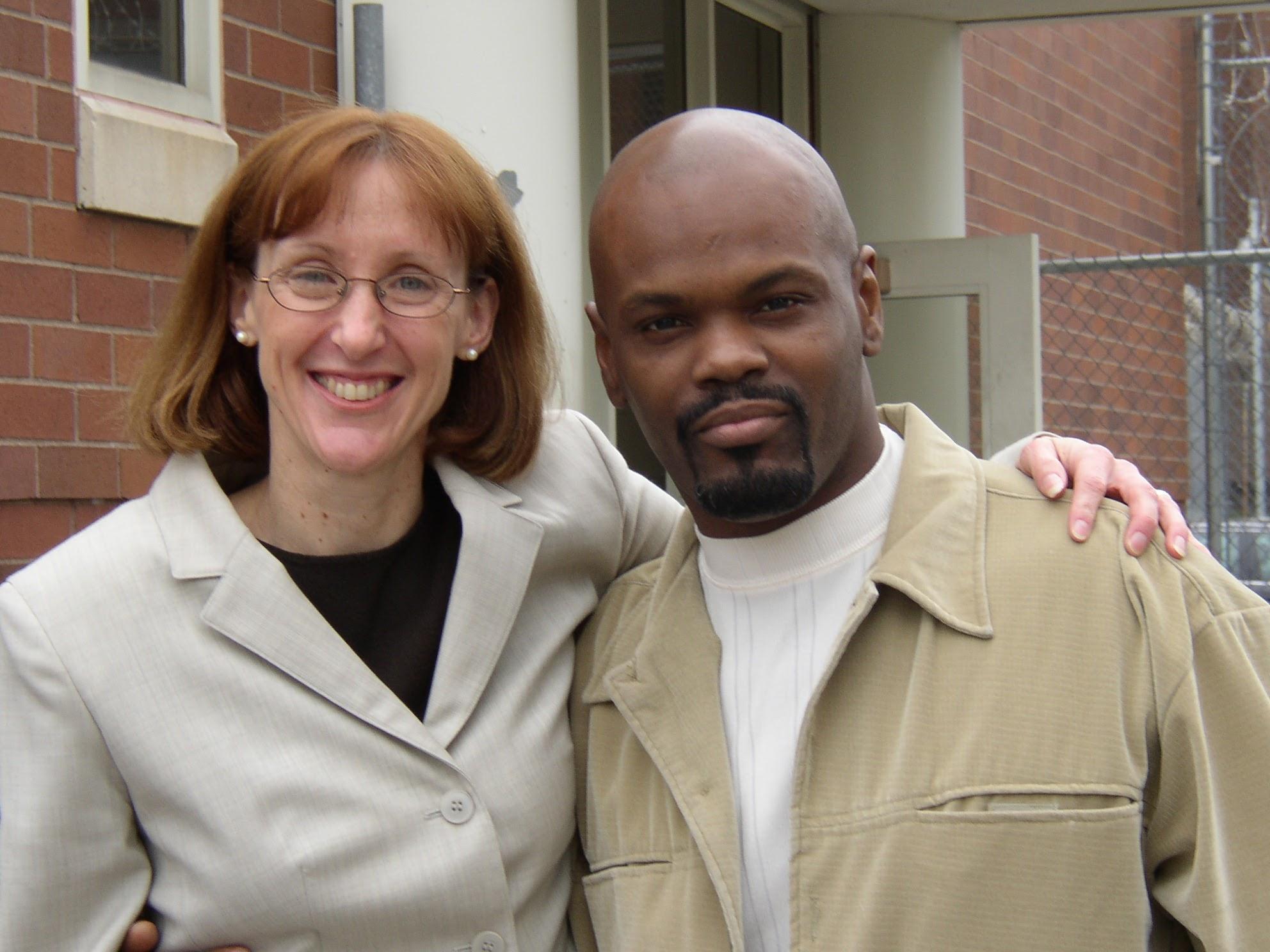 Karen Daniel poses with Dana Holland on June 6, 2003, the day he was released from prison. (Courtesy of Karen Daniel / Center on Wrongful Convictions)