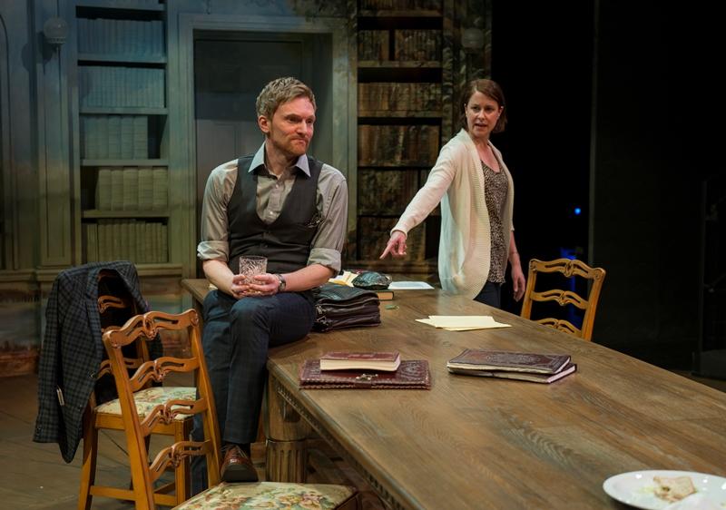 Scott Parkinson (Bernard Nightingale) and Kate Fry (Hannah Jarvis) perform in Tom Stoppard’s “Arcadia.” (Michael Brosilow)