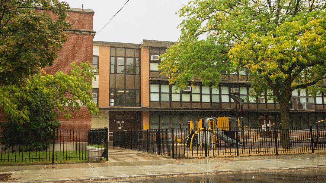 Paul Revere Elementary School, 1010 E. 72nd St., has a vaccination rate of 66% for measles, the lowest across Chicago Public Schools. (Michael Izquierdo / WTTW News)