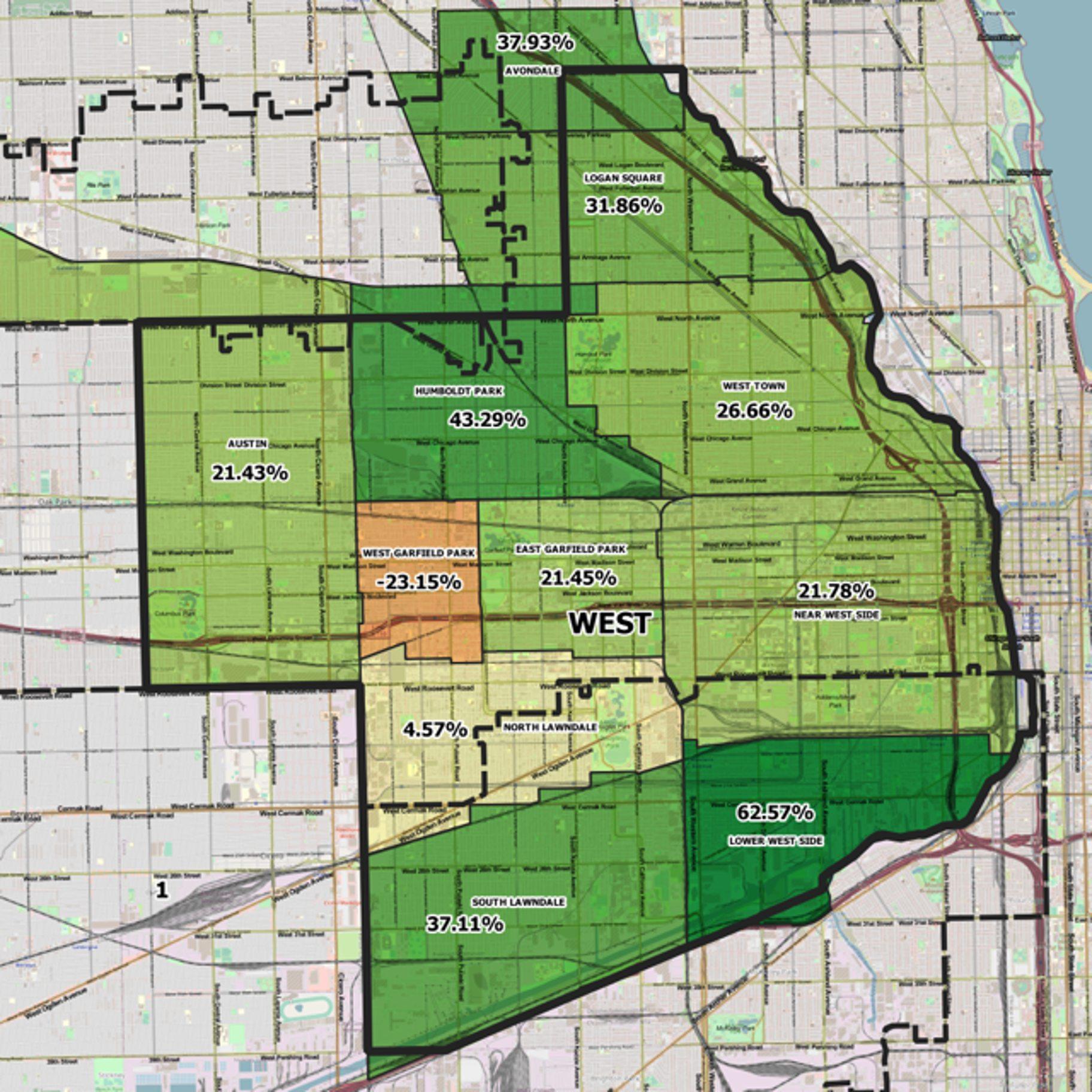 Data from the Cook County Board of Review shows a nearly 63% property tax increase in the Lower West Side community area, which includes the Pilsen neighborhood.