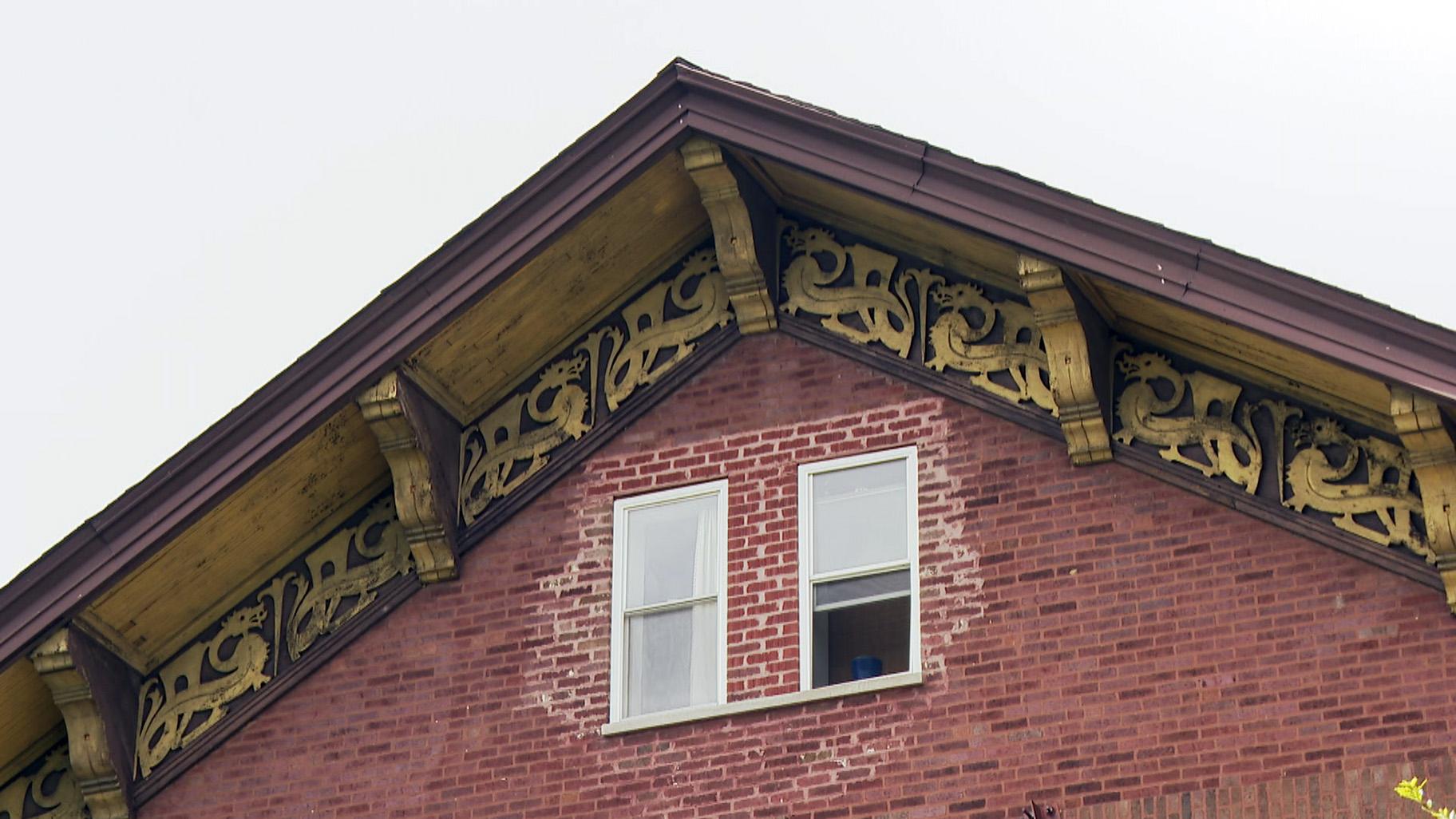 The Norske Club has a distinctive Scandinavian touch, as you can still see in the dragon motif trim along the roofline – a popular Norwegian symbol from the Viking era. (WTTW News)