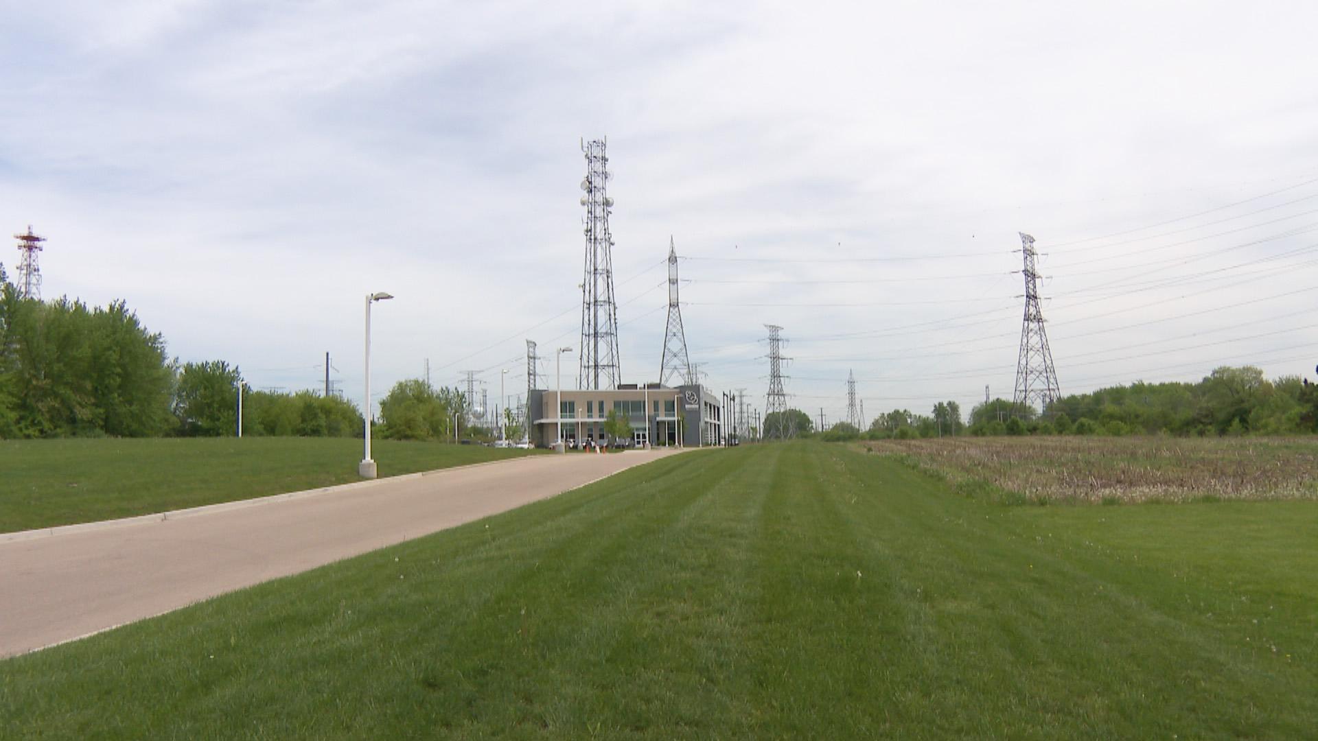 Scientel towers are pictured in Aurora. (WTTW News)
