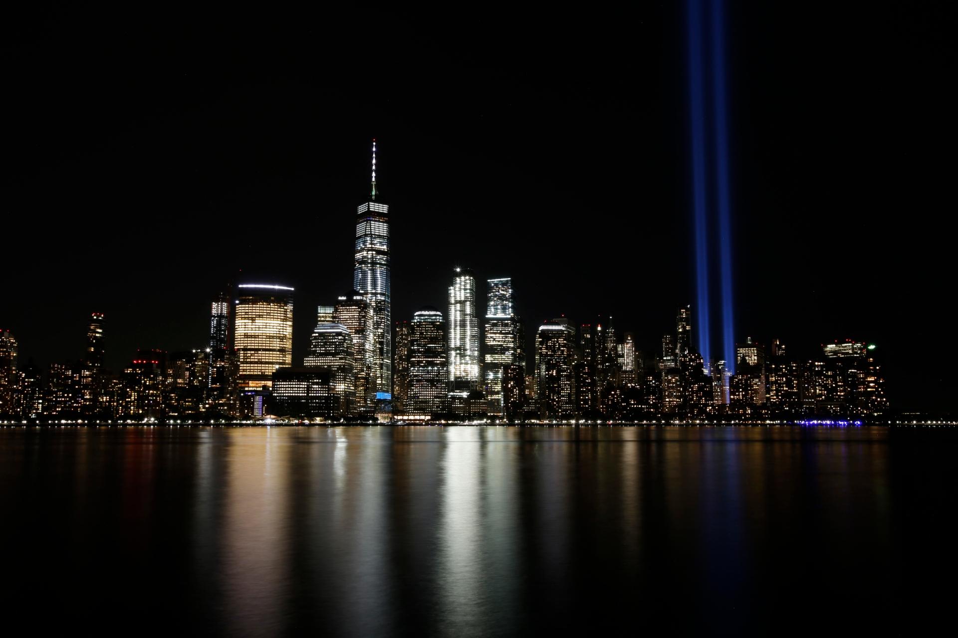 In this Sept. 11, 2017, file photo, the Tribute in Light illuminates in the sky above the Lower Manhattan area of New York, as seen from across the Hudson River in Jersey City, N.J. (AP Photo / Jason DeCrow, File)