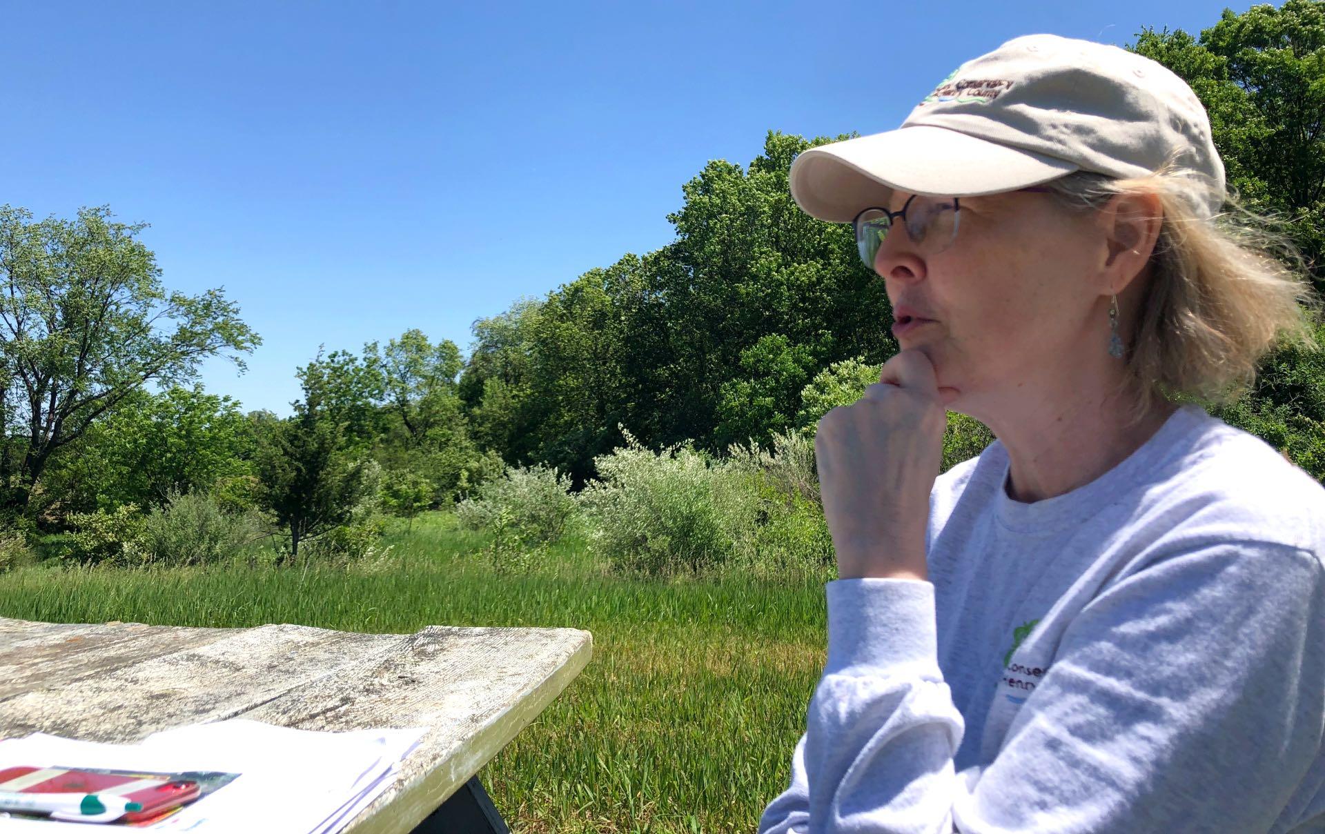 Lisa Haderlein, executive director of The Land Conservancy of McHenry County, sharing the vision for Thompson Road Farm. (Patty Wetli / WTTW News)