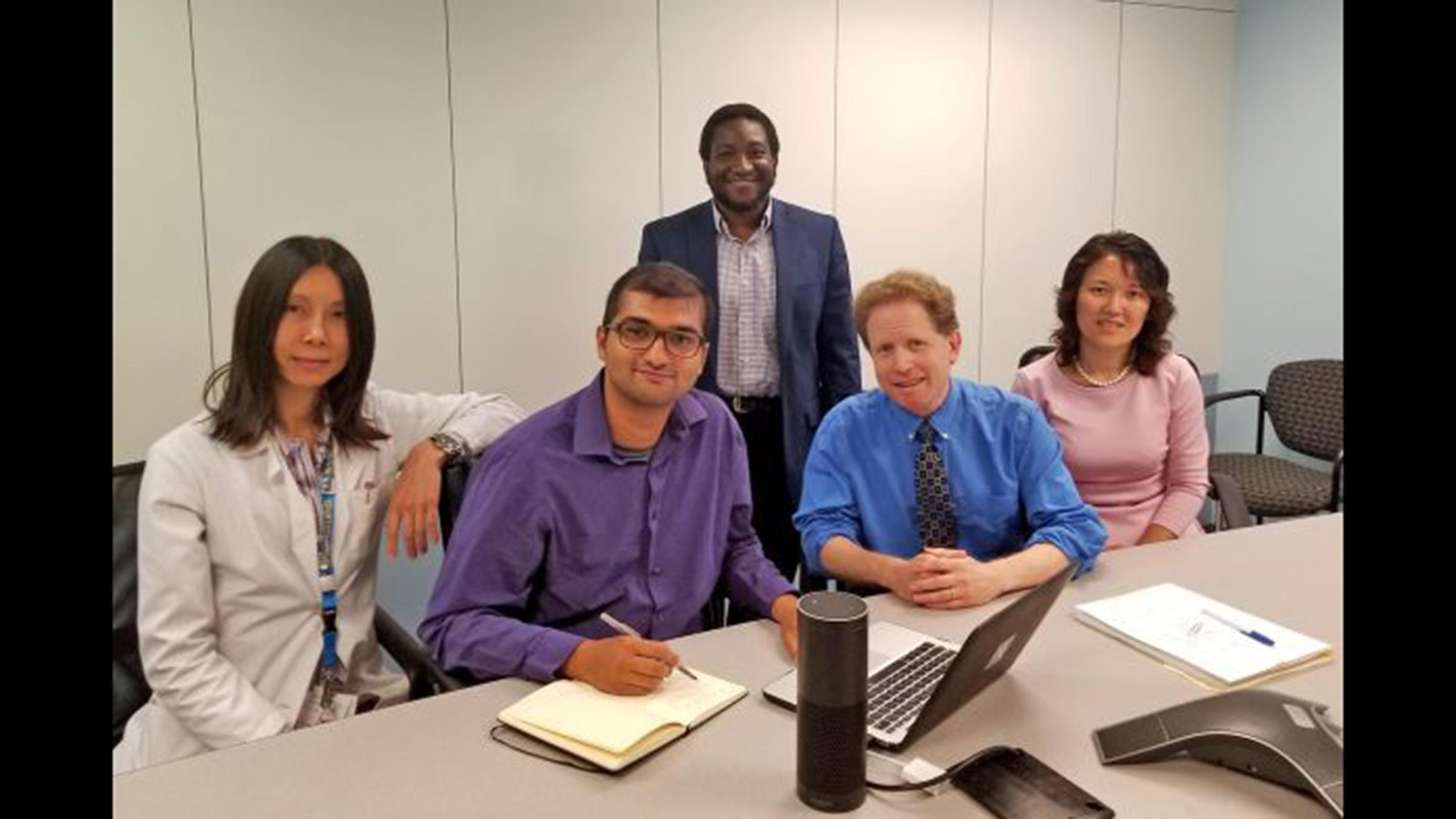 From left: UIC researchers Alex Leow, Faraz Hussain, Olu Ajilore, Ben Gerber and Jun Ma developed DiaBetty, a voice-enabled diabetes coach and educator as part of the Alexa Diabetes Challenge. (Courtesy of the University of Illinois at Chicago)