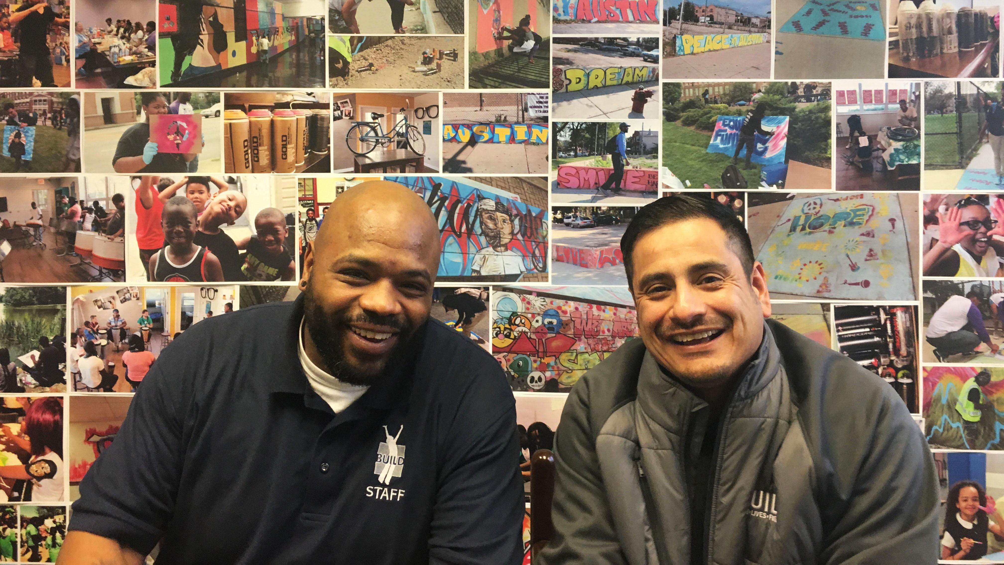Terrence Smith, left, and Martin Anguiano are on a team of nine intervention specialists at BUILD Chicago. (Maya Miller / Chicago Tonight)
