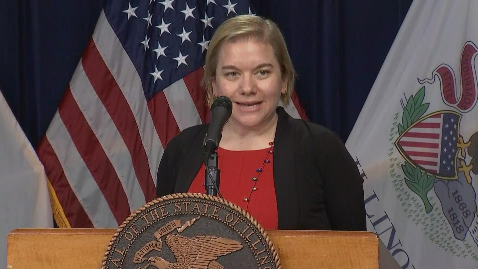 Chicago Department of Public Health Director Dr. Allison Arwady speaks Tuesday, Dec. 22, 2020 at a press briefing on the coronavirus with Illinois Department of Public Health Director Dr. Ngozi Ezike and U.S. Surgeon General Jerome Adams. (WTTW News)