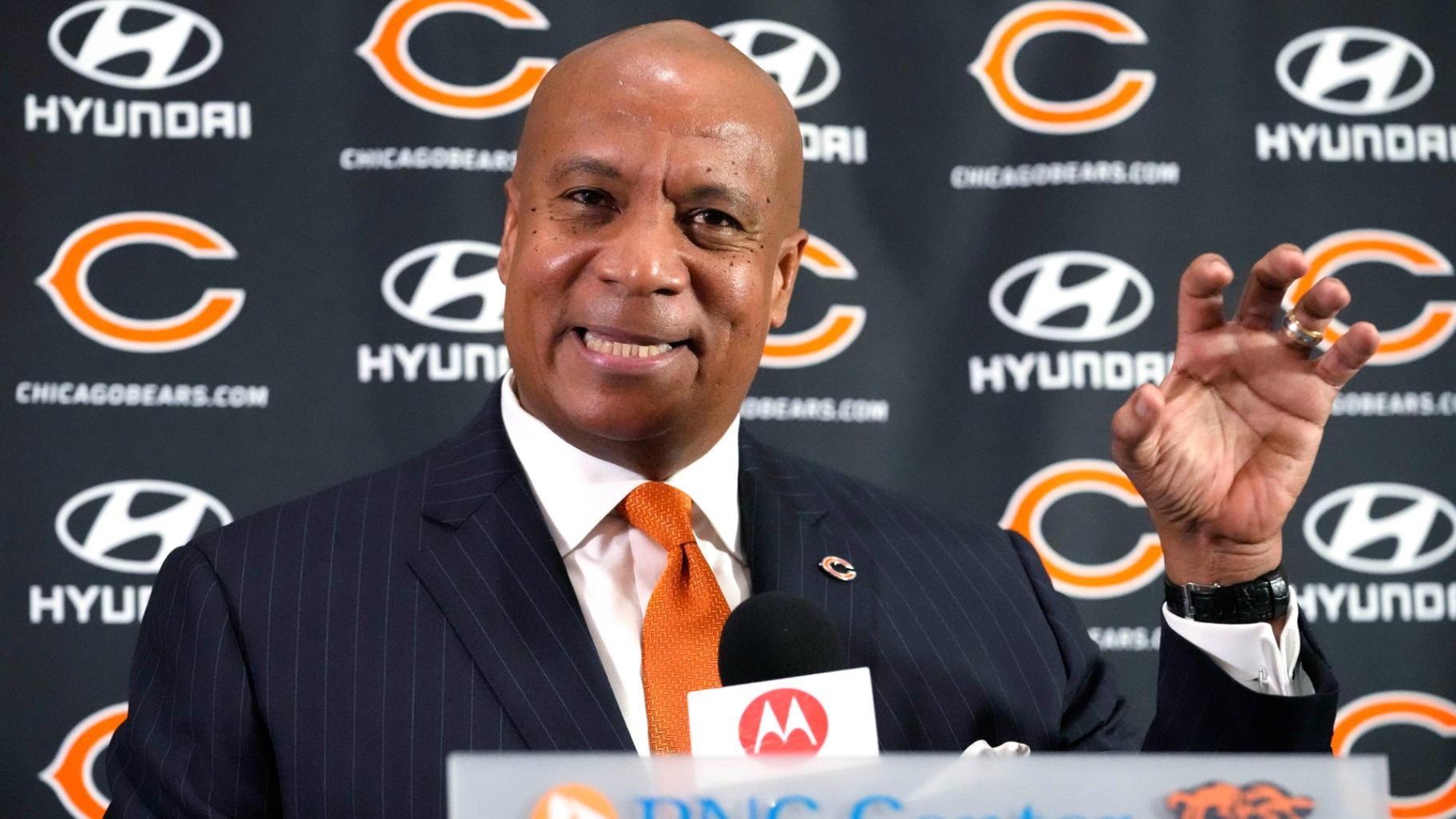 Chicago Bears new President & CEO Kevin Warren speaks during an NFL football news conference at Halas Hall in Lake Forest, Ill., Tuesday, Jan. 17, 2023. KP Photo / Nam Y. Huh)