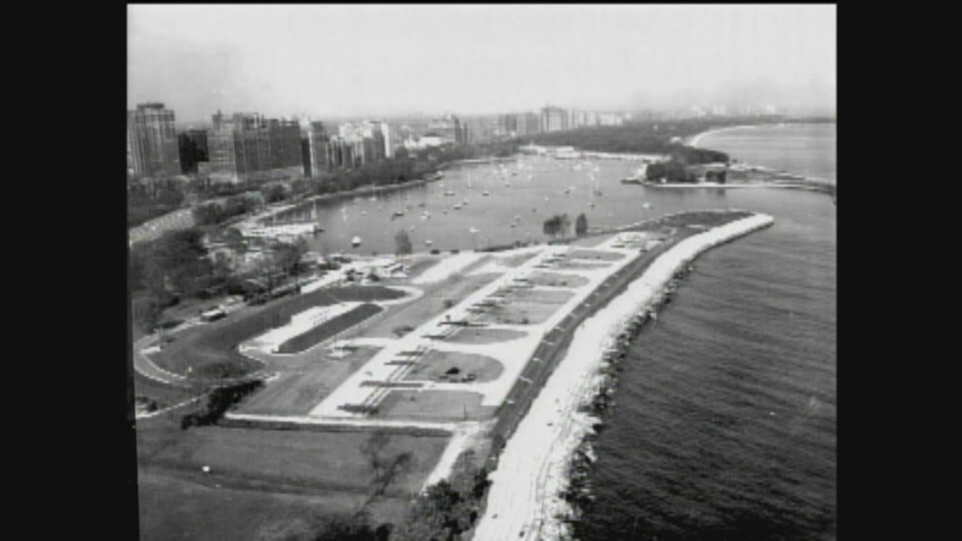 A battery of Nike missiles was installed at Belmont Harbor in the early 1950s. (WTTW Archive)