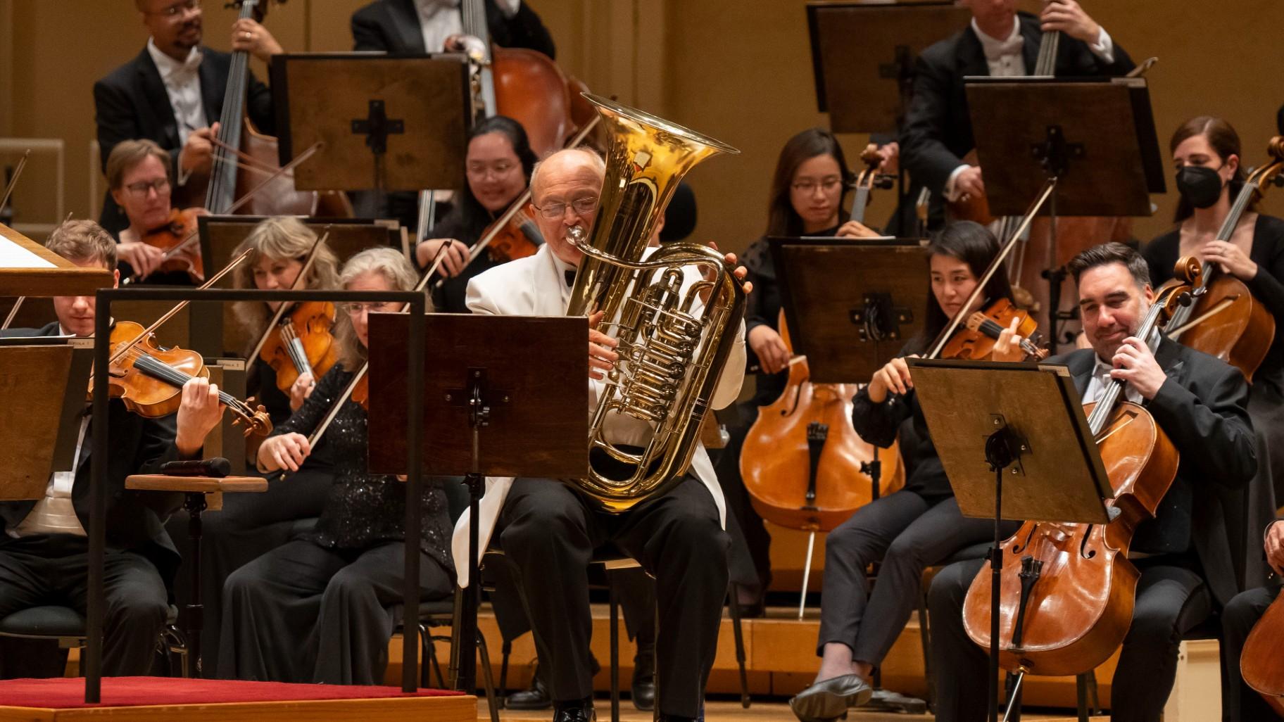 CSO principal tuba Gene Pokorny and the Chicago Symphony Orchestra perform Lalo Schifrin’s “Concerto for Tuba and Orchestra.” (Todd Rosenberg)