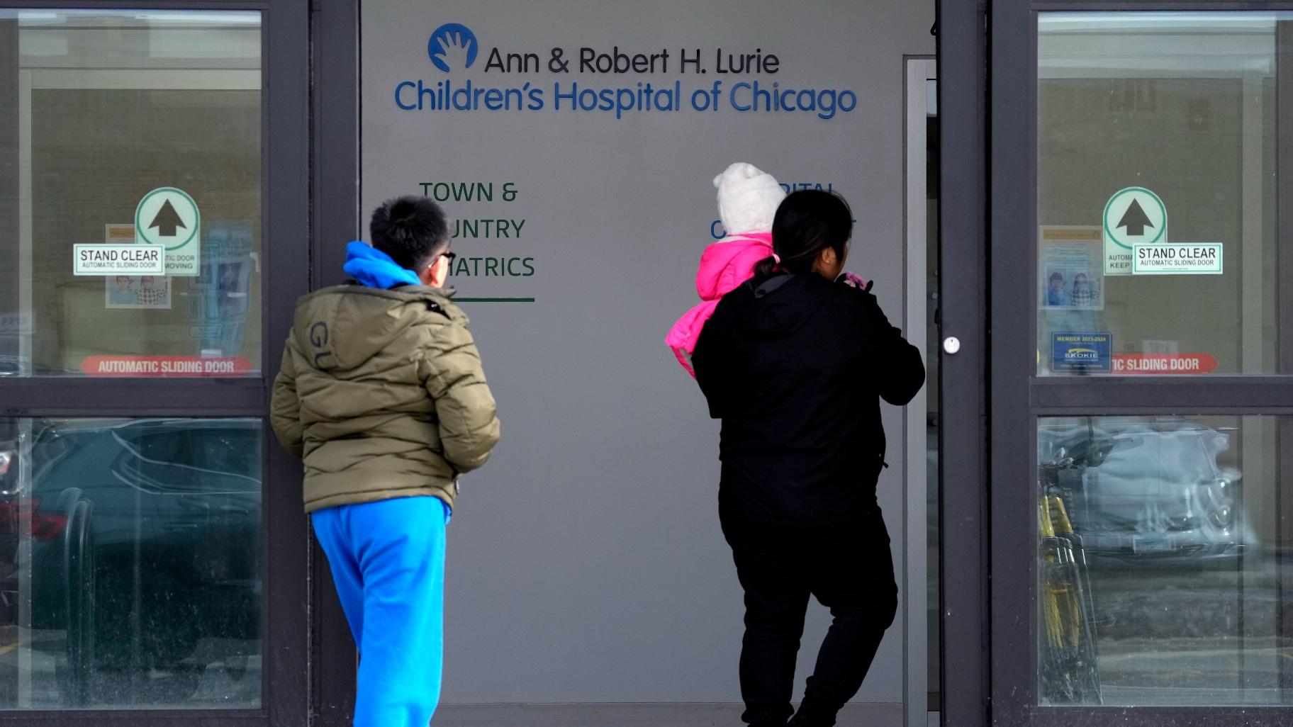 Lurie Children’s Hospital sign is seen at the hospital as patients walk in, Monday, Feb. 5, 2024, in Skokie. (AP Photo / Nam Y. Huh)